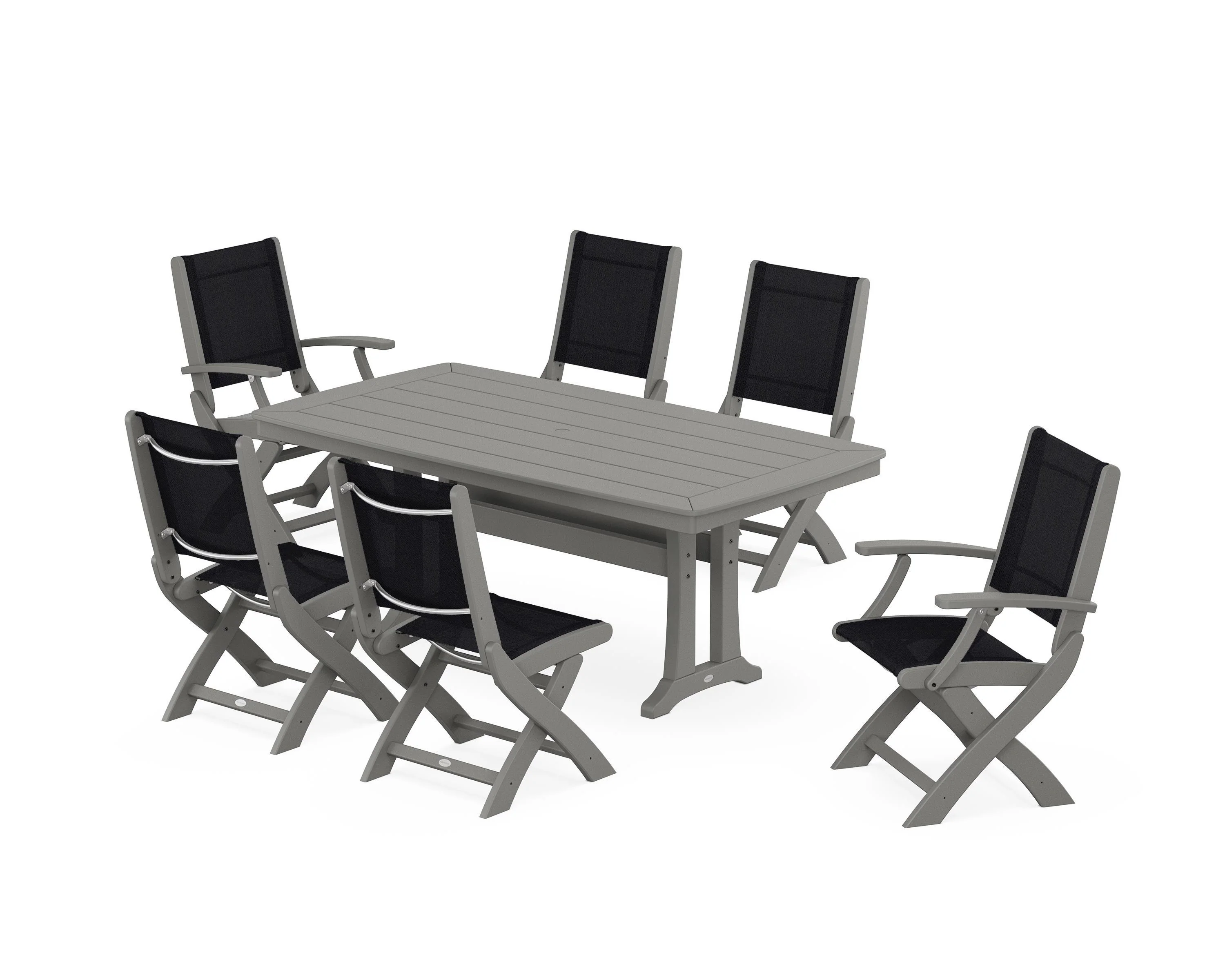 Coastal Folding Chair 7-Piece Dining Set with Trestle Legs - Image 115