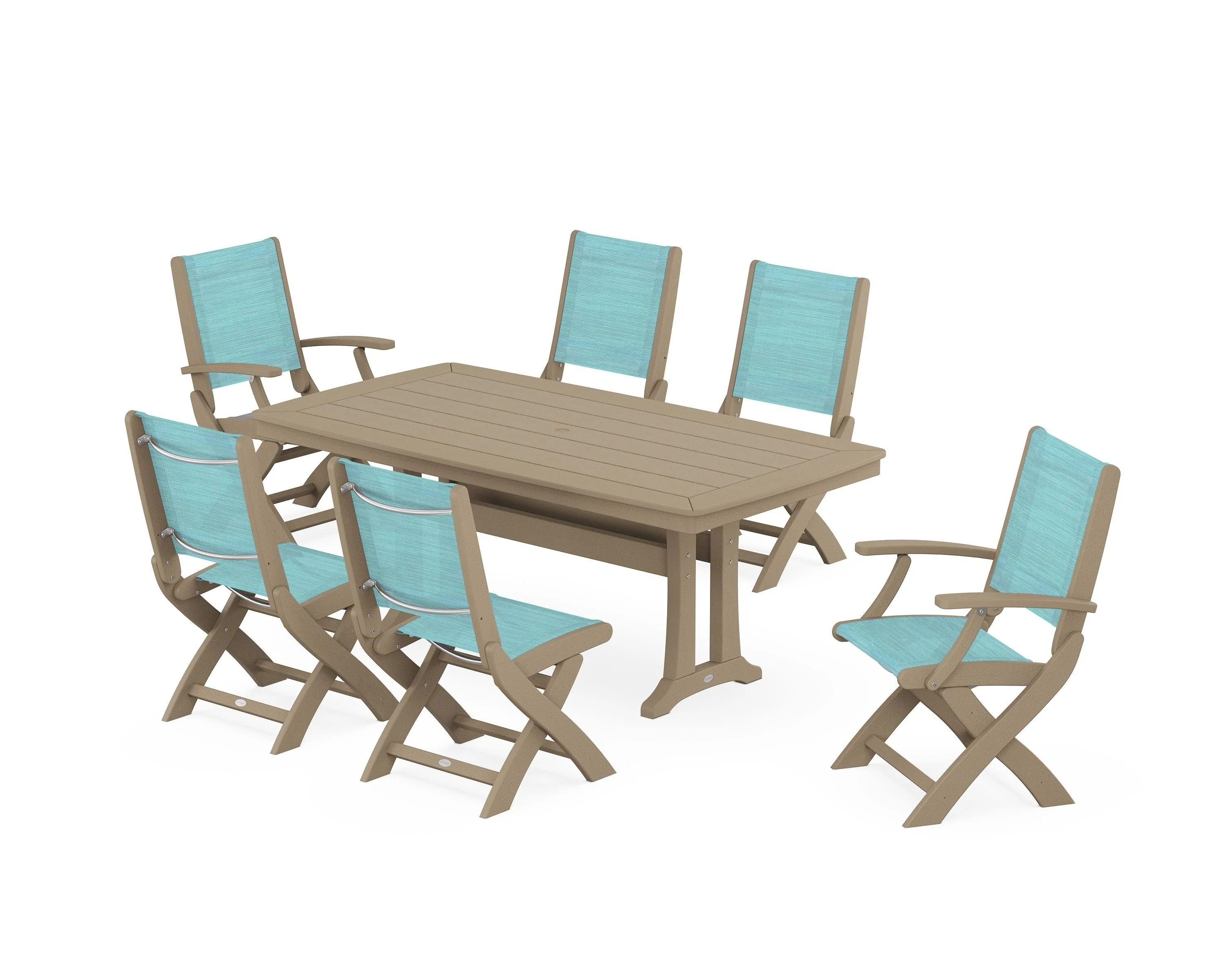 Coastal Folding Chair 7-Piece Dining Set with Trestle Legs - Image 116