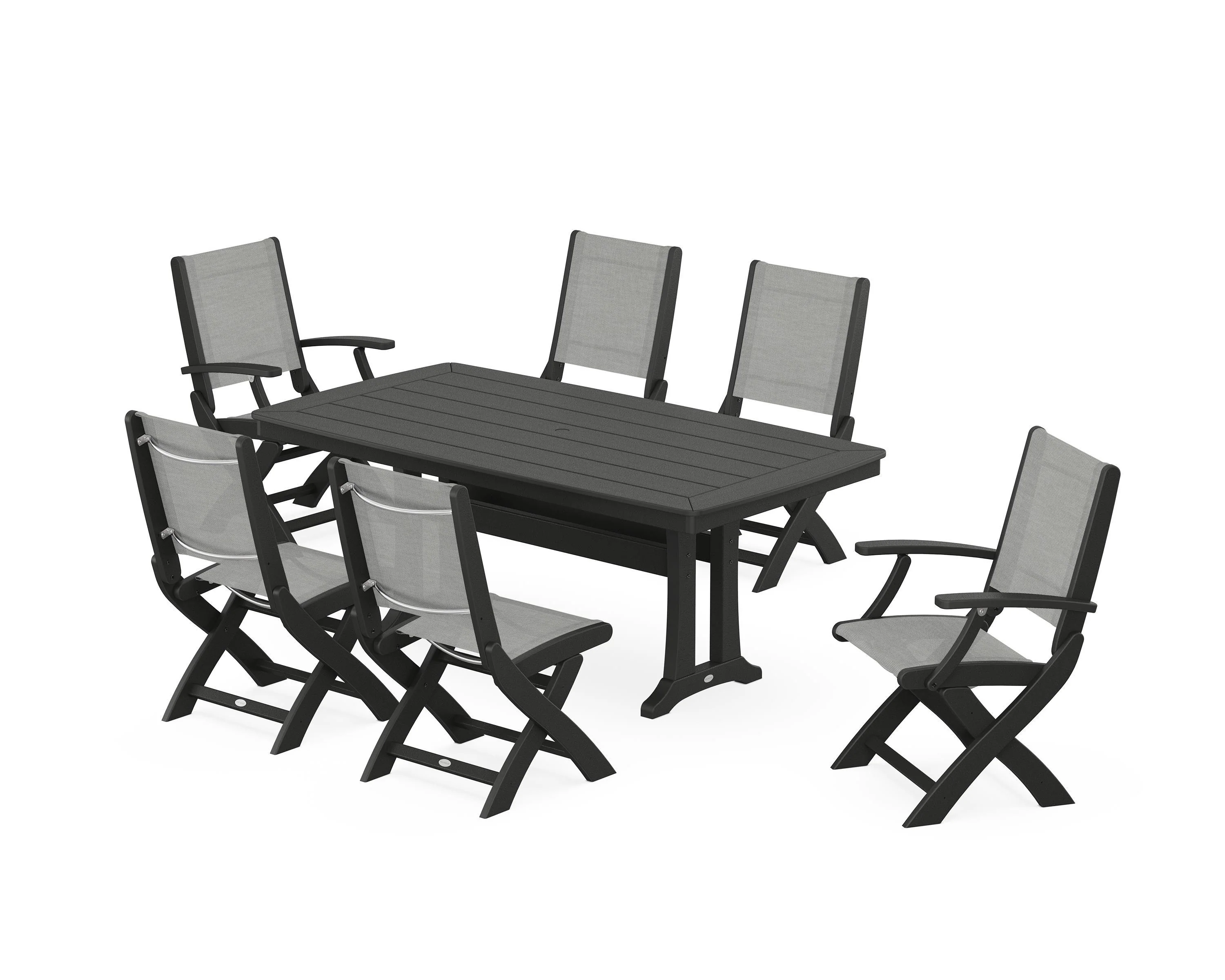 Coastal Folding Chair 7-Piece Dining Set with Trestle Legs - Image 117