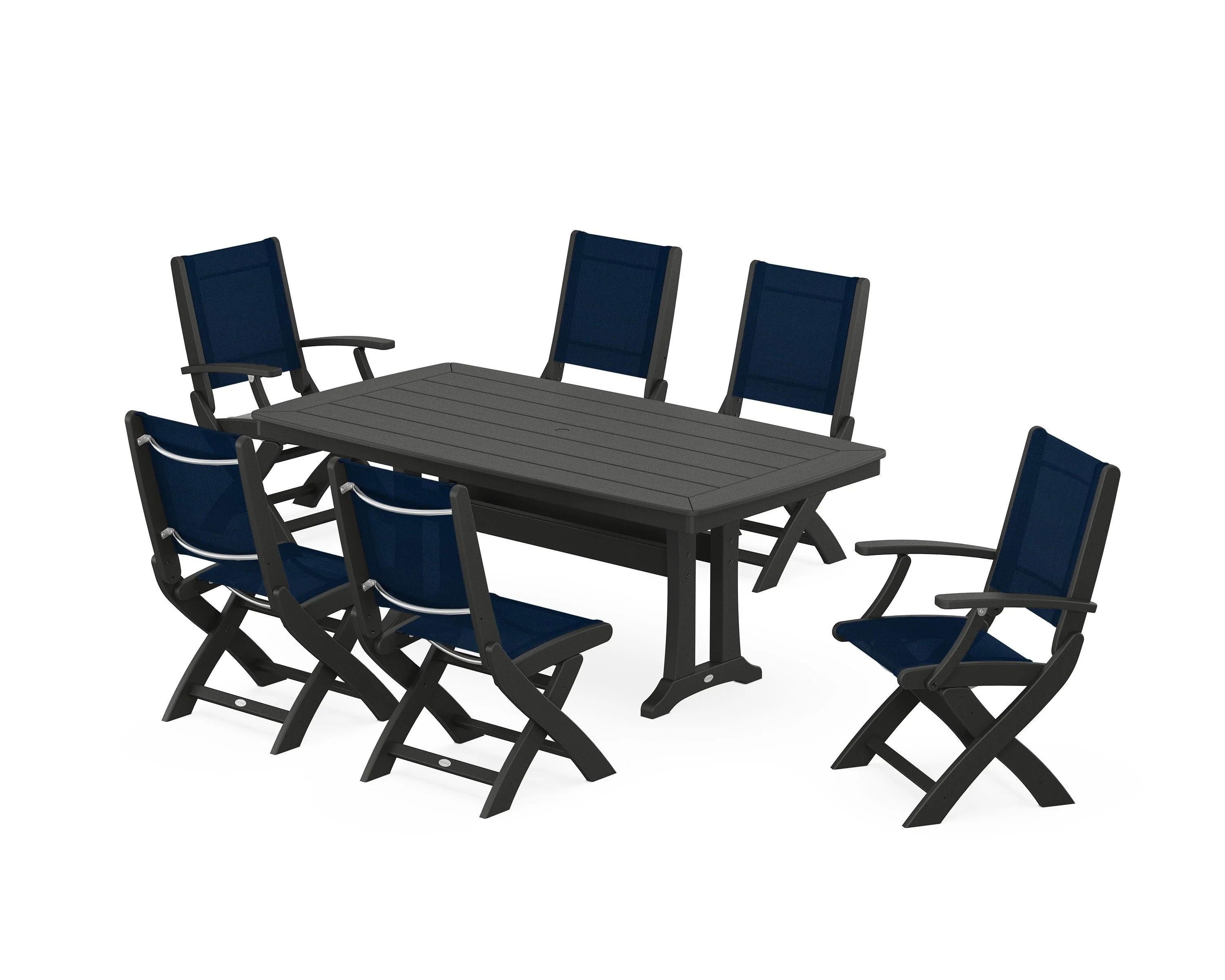 Coastal Folding Chair 7-Piece Dining Set with Trestle Legs - Image 119