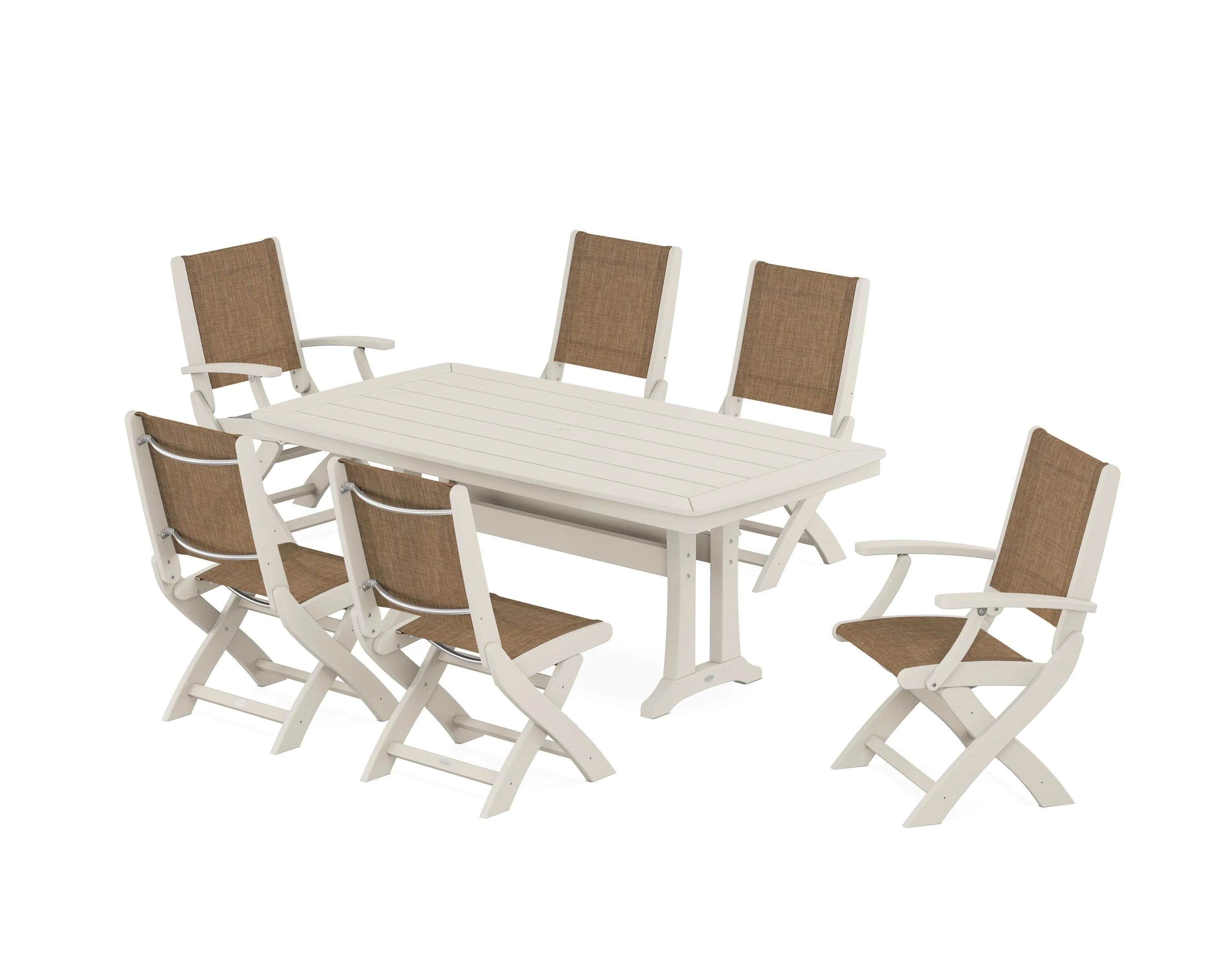 Coastal Folding Chair 7-Piece Dining Set with Trestle Legs - Image 12