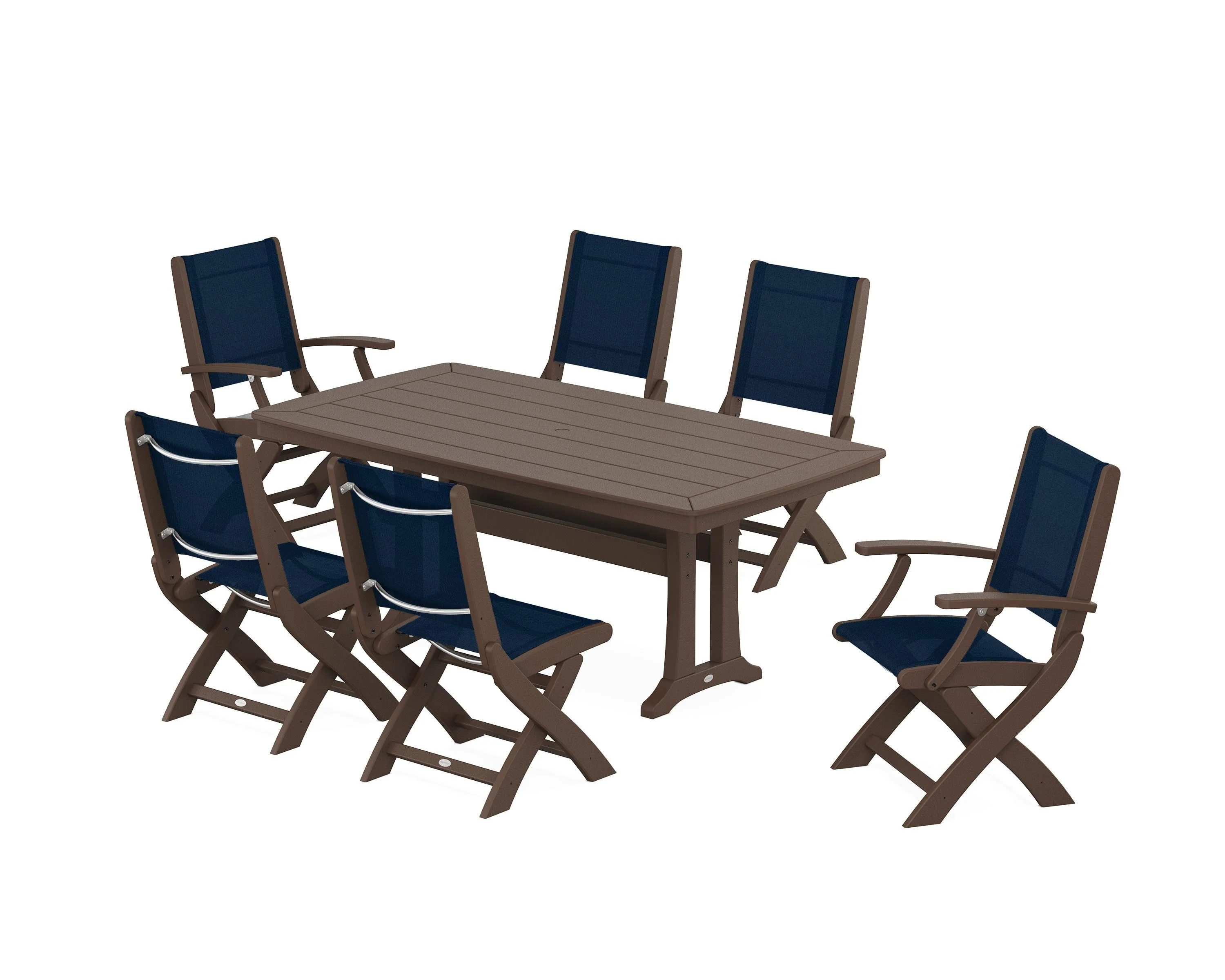 Coastal Folding Chair 7-Piece Dining Set with Trestle Legs - Image 120