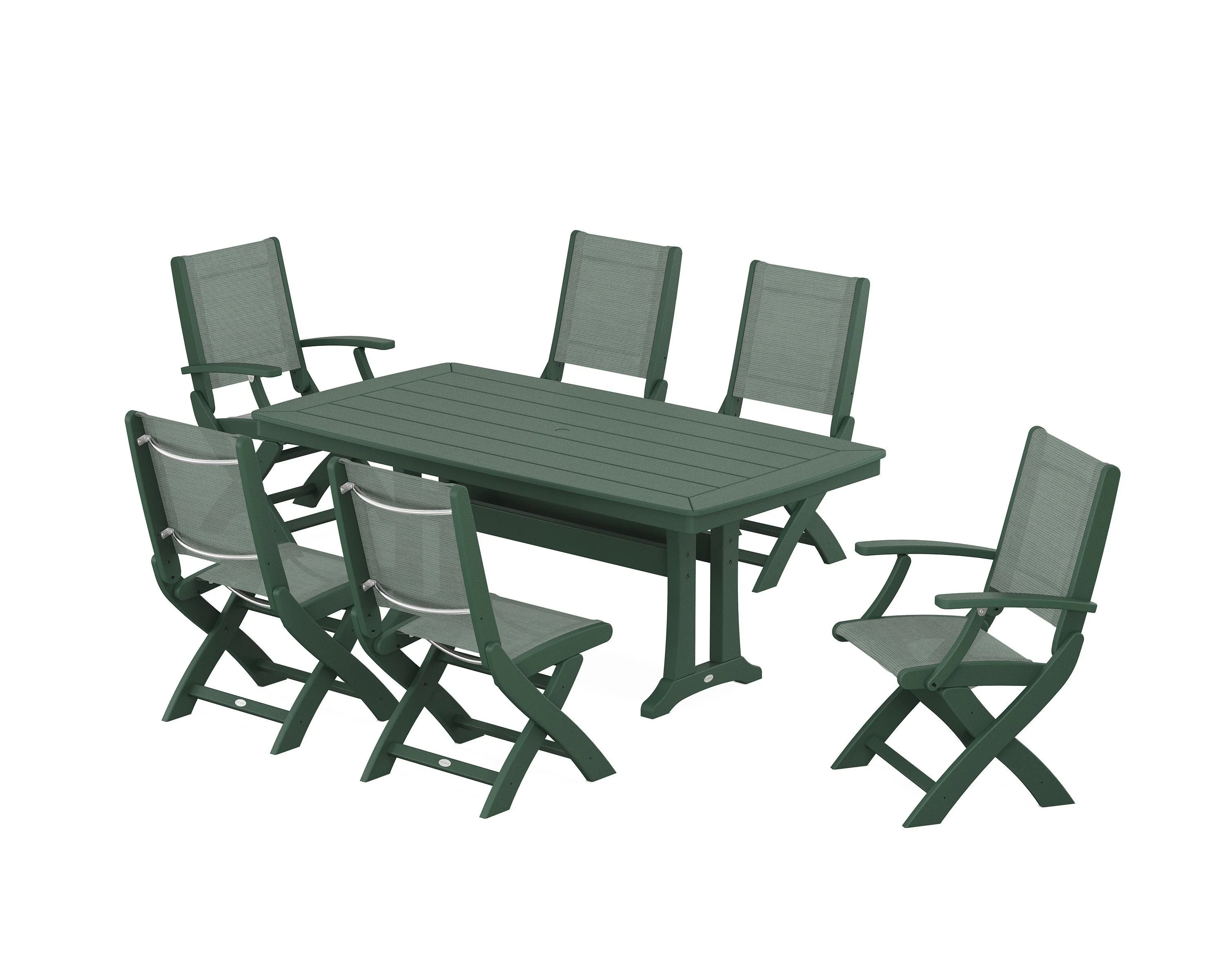 Coastal Folding Chair 7-Piece Dining Set with Trestle Legs - Image 121
