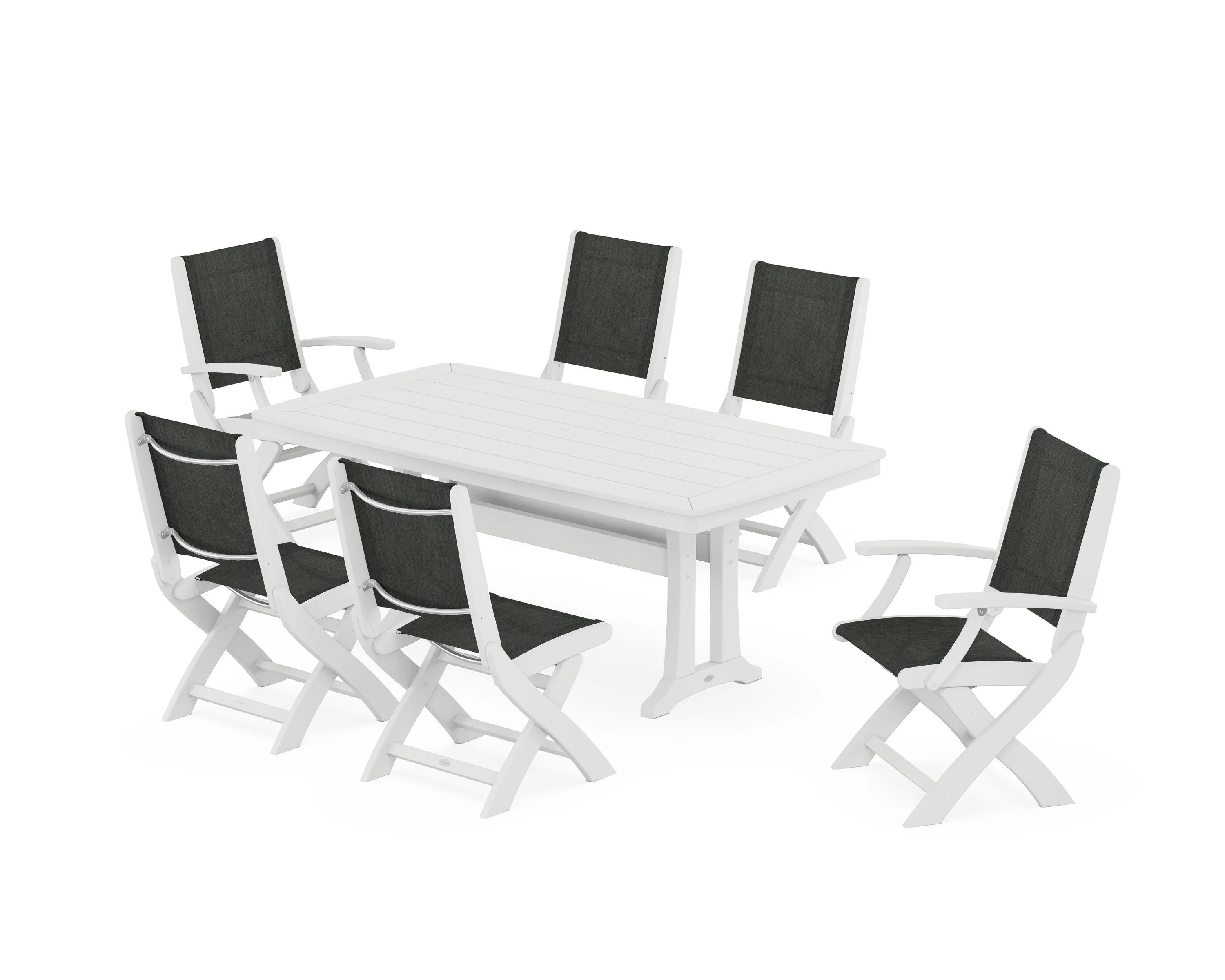 Coastal Folding Chair 7-Piece Dining Set with Trestle Legs - Image 122