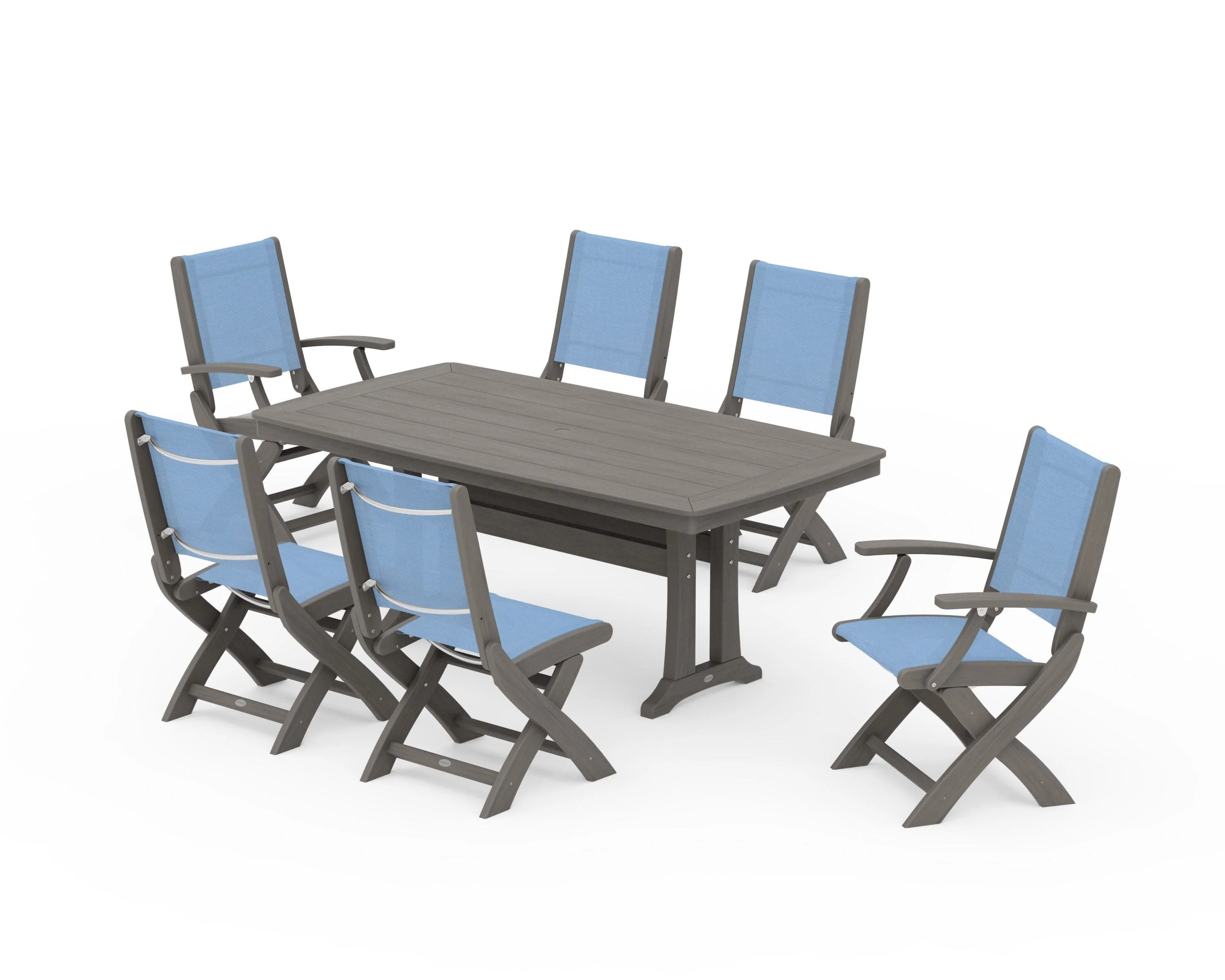 Coastal Folding Chair 7-Piece Dining Set with Trestle Legs - Image 124