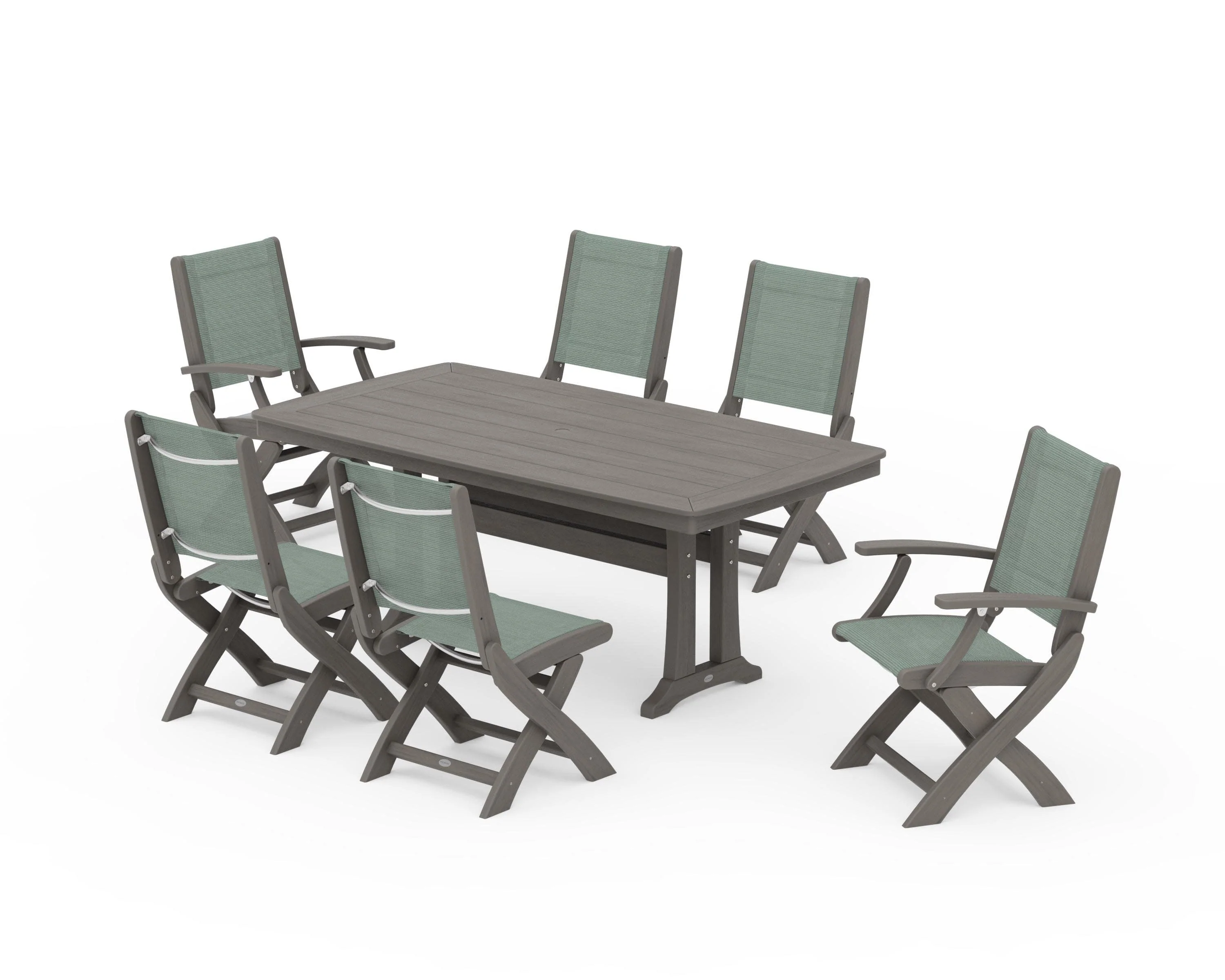 Coastal Folding Chair 7-Piece Dining Set with Trestle Legs - Image 126