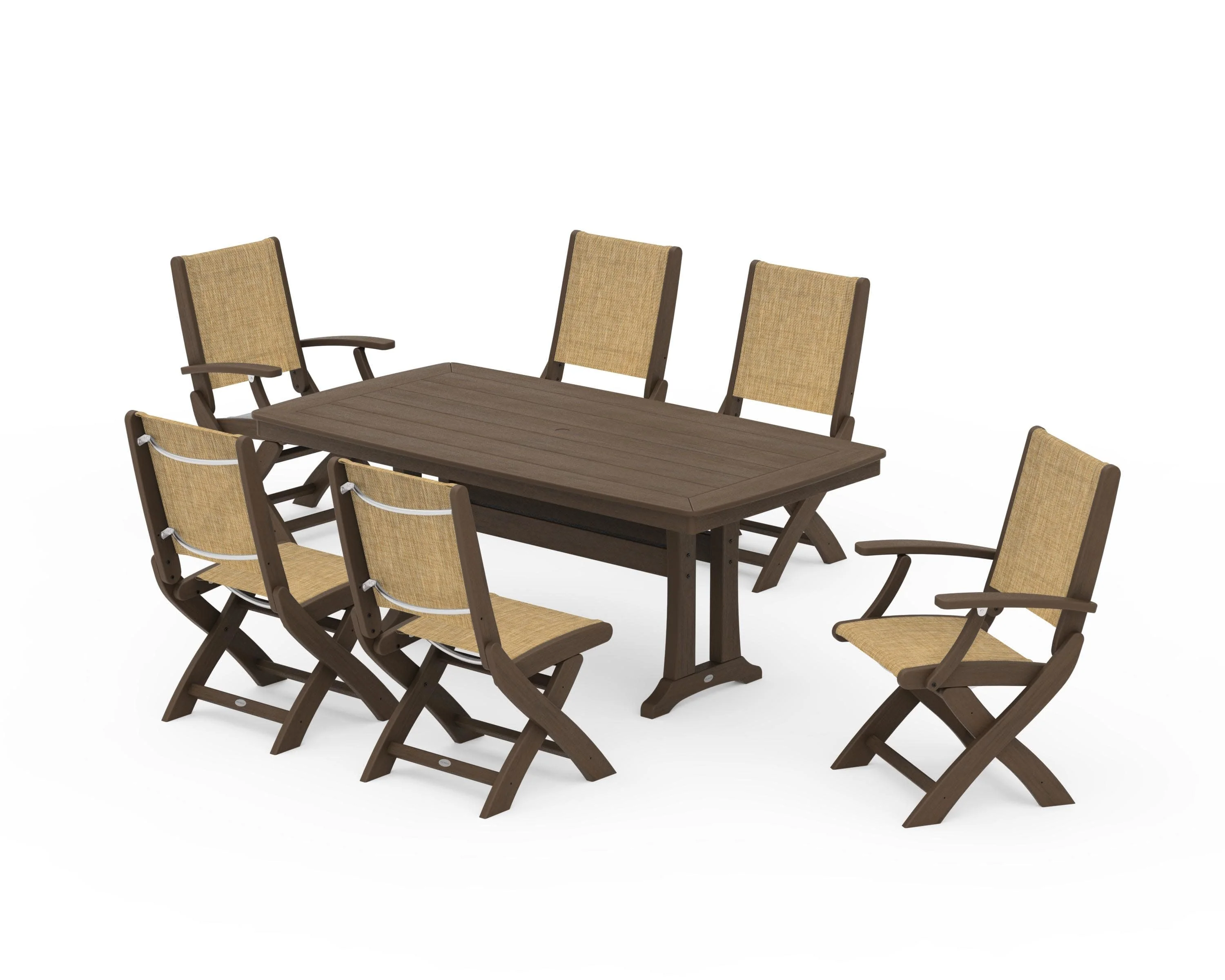 Coastal Folding Chair 7-Piece Dining Set with Trestle Legs - Image 127