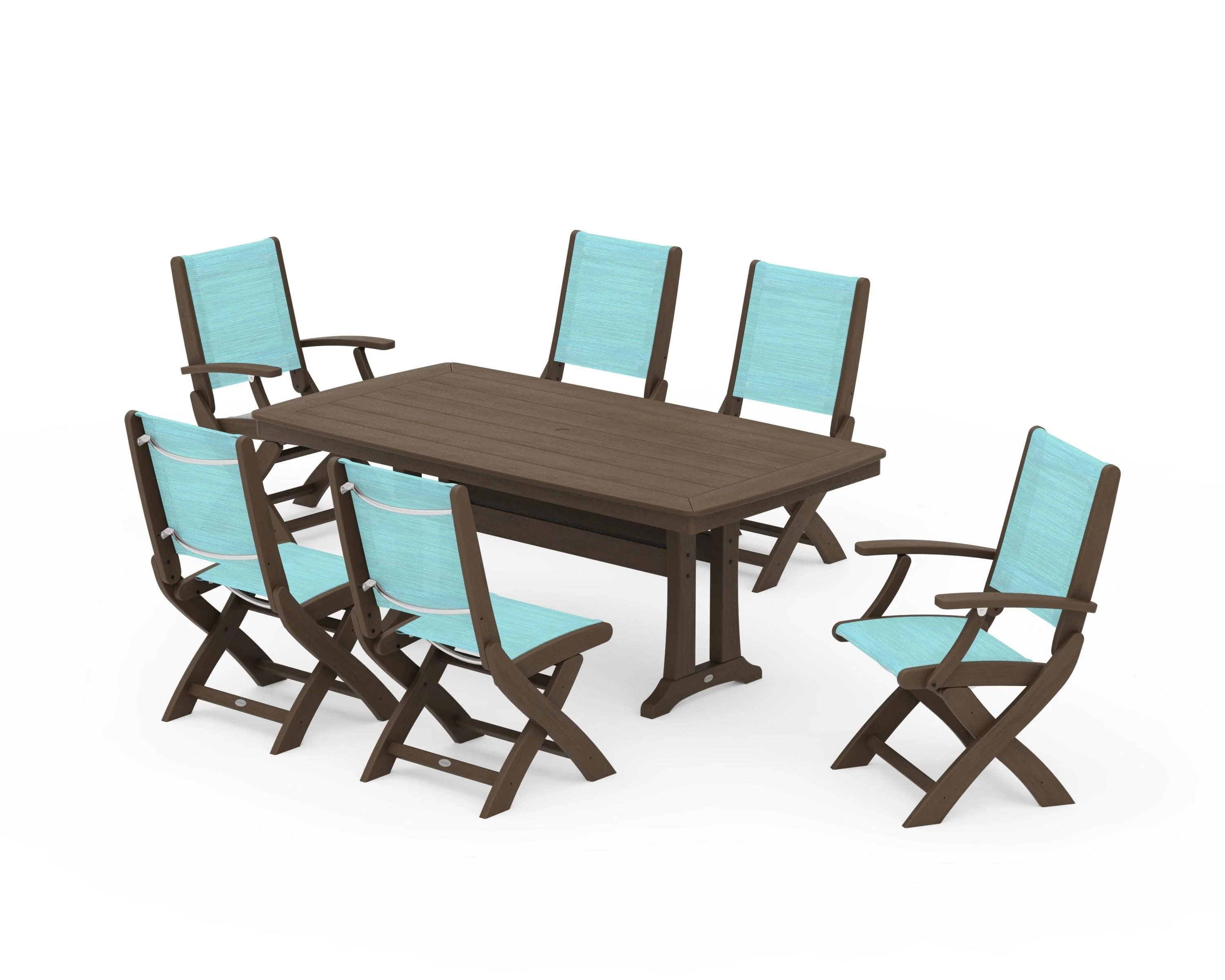 Coastal Folding Chair 7-Piece Dining Set with Trestle Legs - Image 129