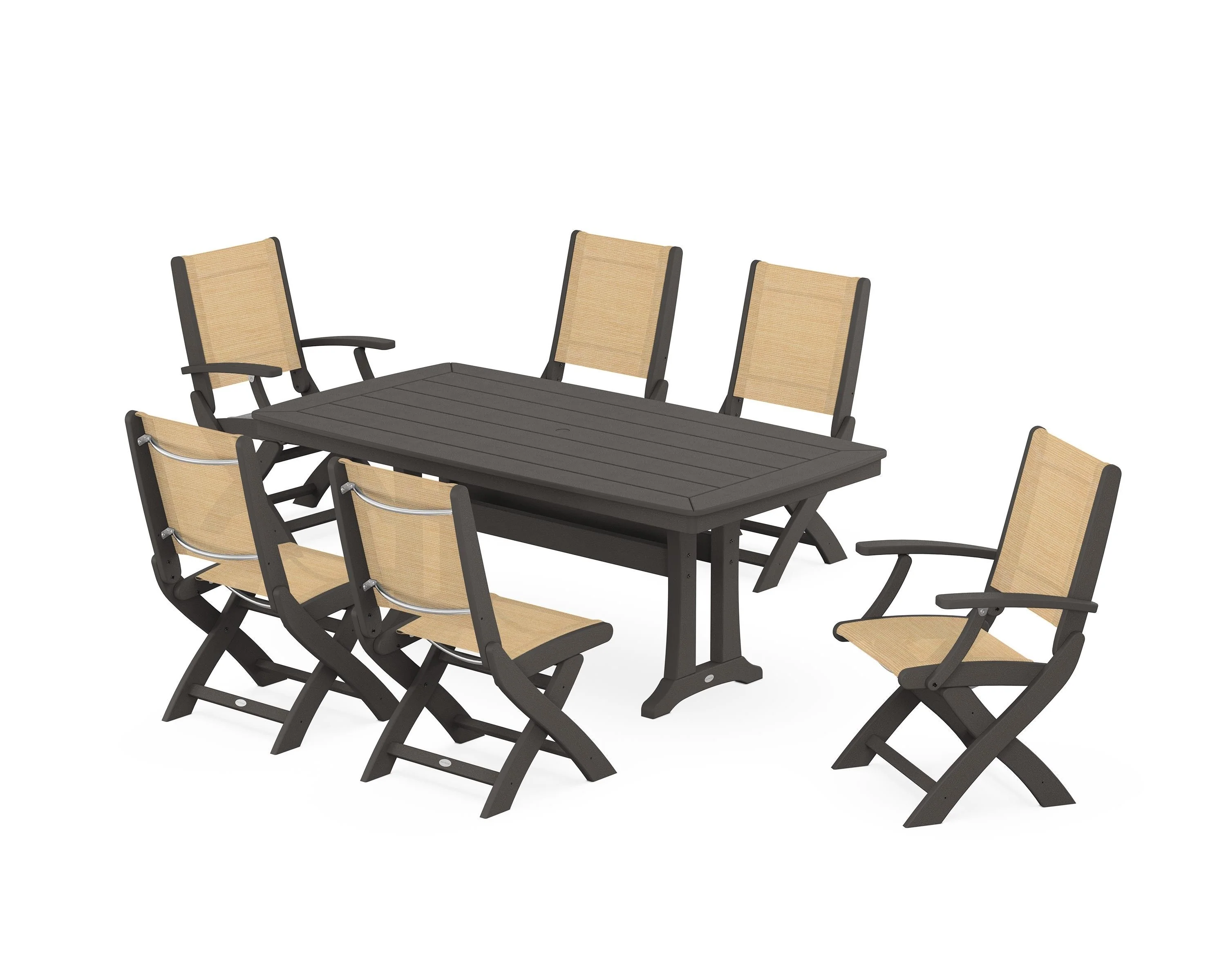 Coastal Folding Chair 7-Piece Dining Set with Trestle Legs - Image 13