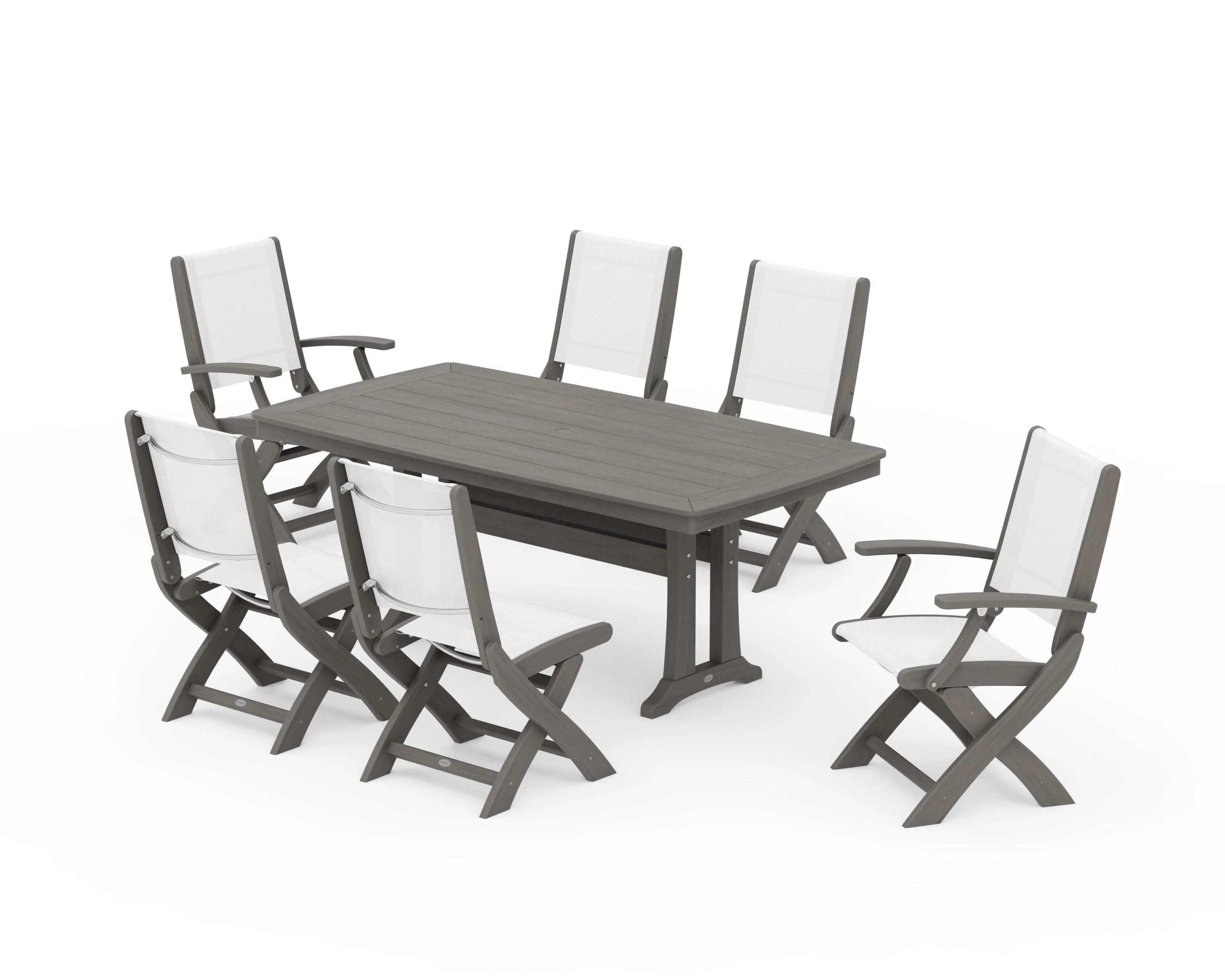Coastal Folding Chair 7-Piece Dining Set with Trestle Legs - Image 131