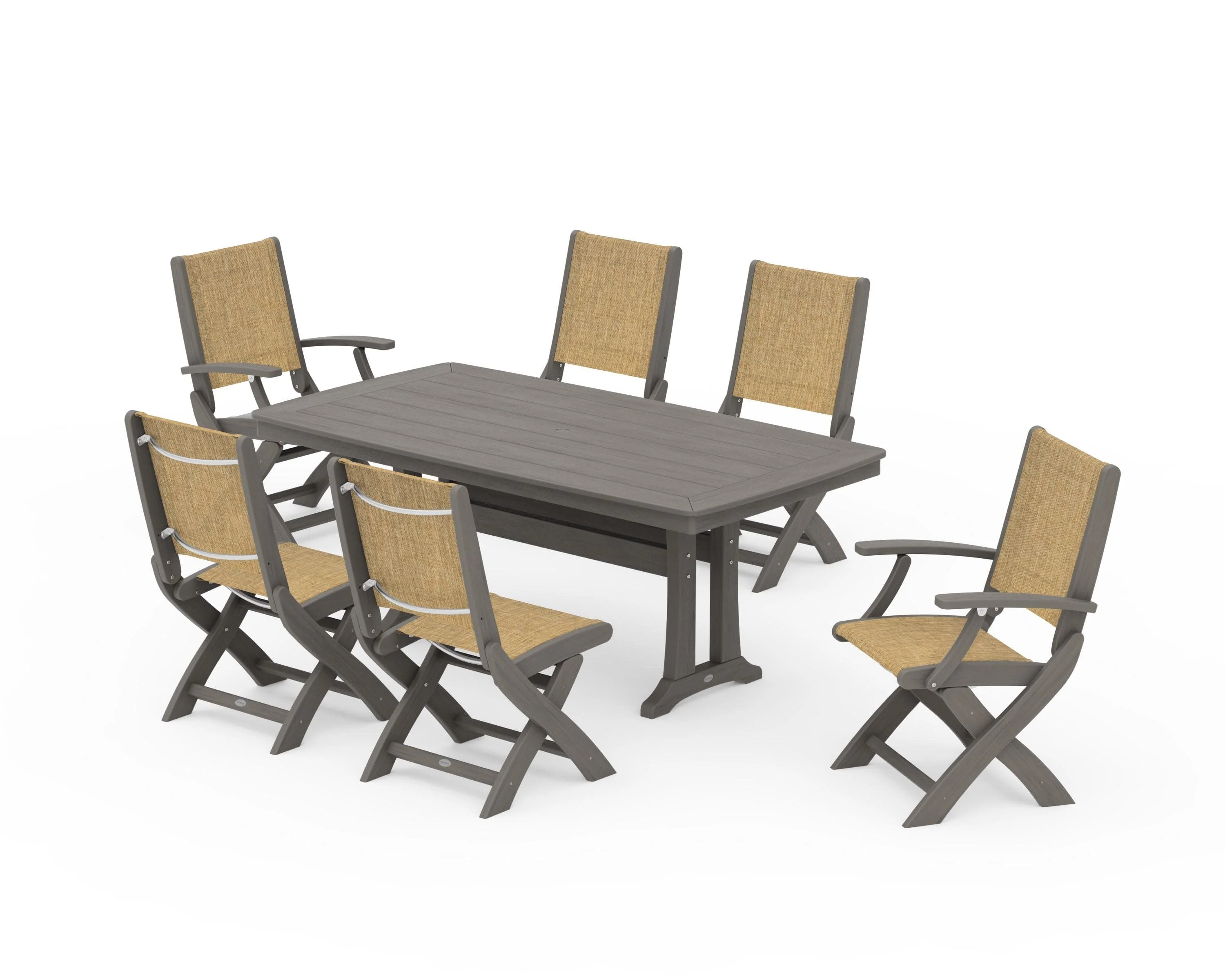 Coastal Folding Chair 7-Piece Dining Set with Trestle Legs - Image 133