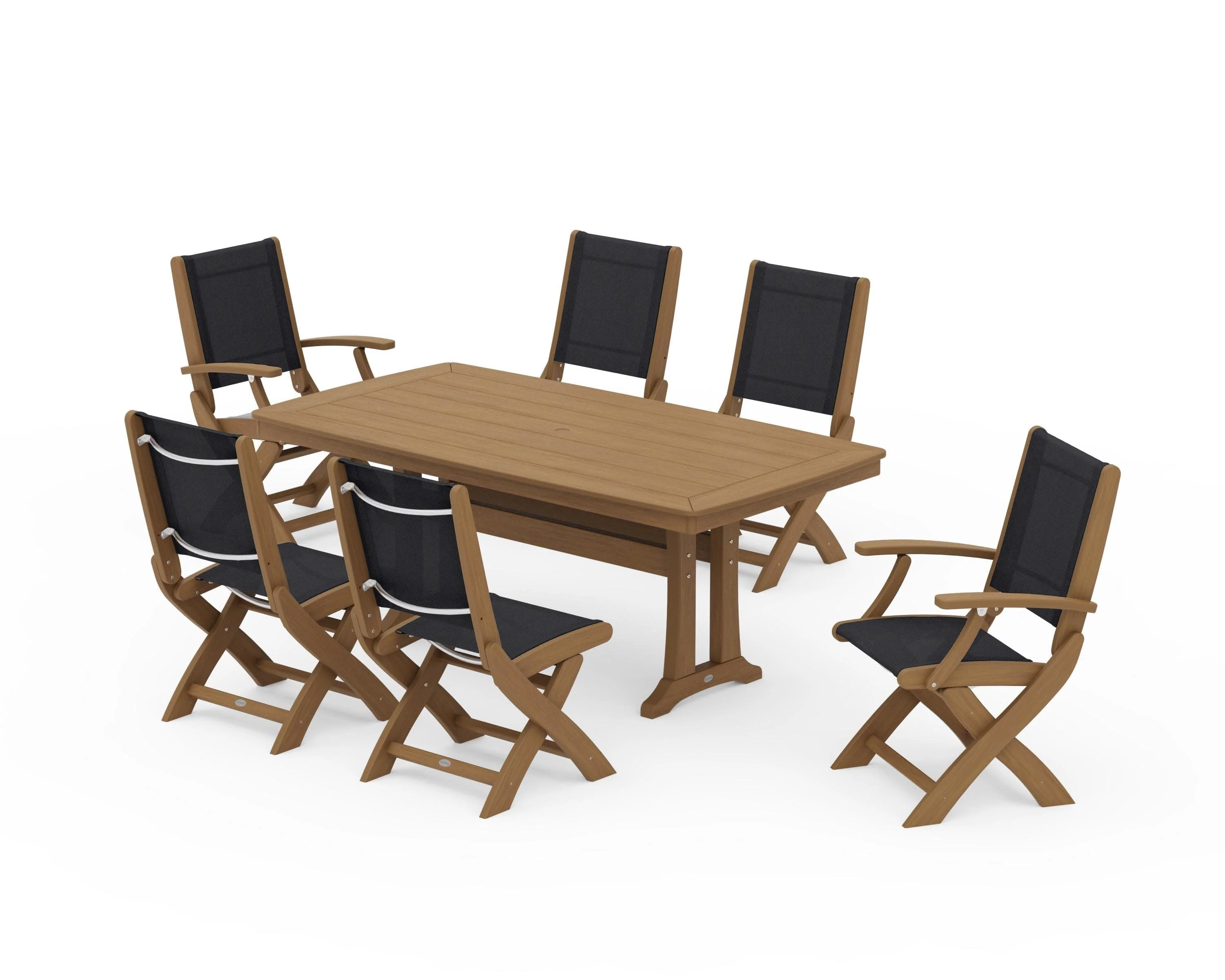 Coastal Folding Chair 7-Piece Dining Set with Trestle Legs - Image 135
