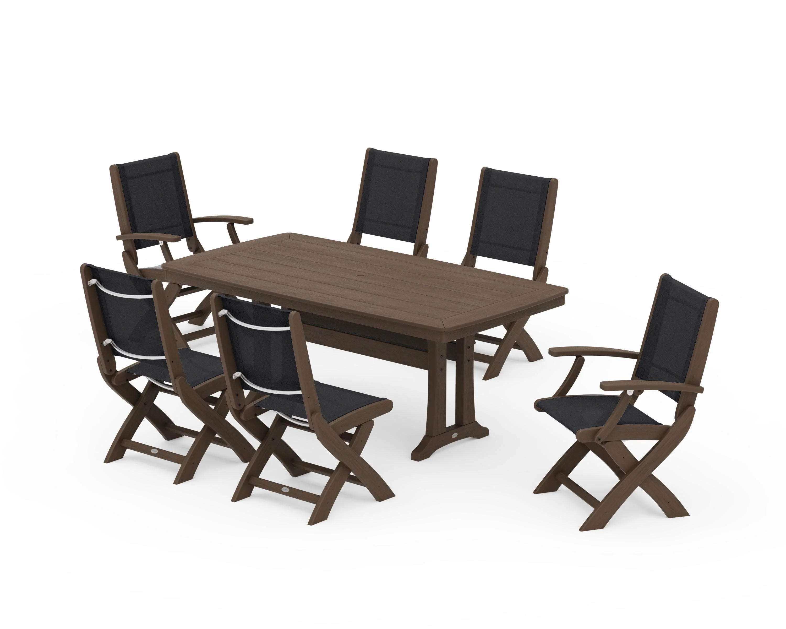 Coastal Folding Chair 7-Piece Dining Set with Trestle Legs - Image 136