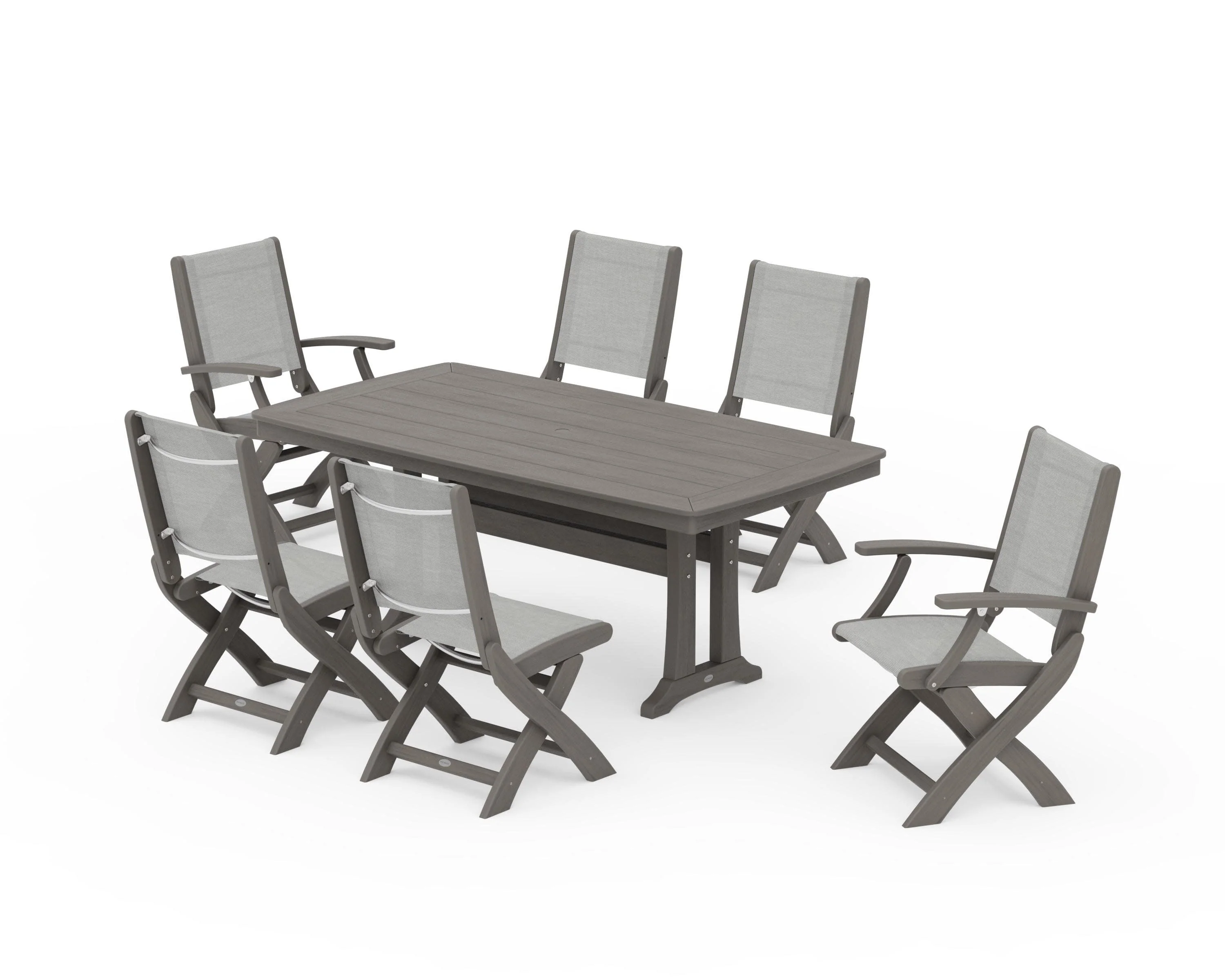 Coastal Folding Chair 7-Piece Dining Set with Trestle Legs - Image 137