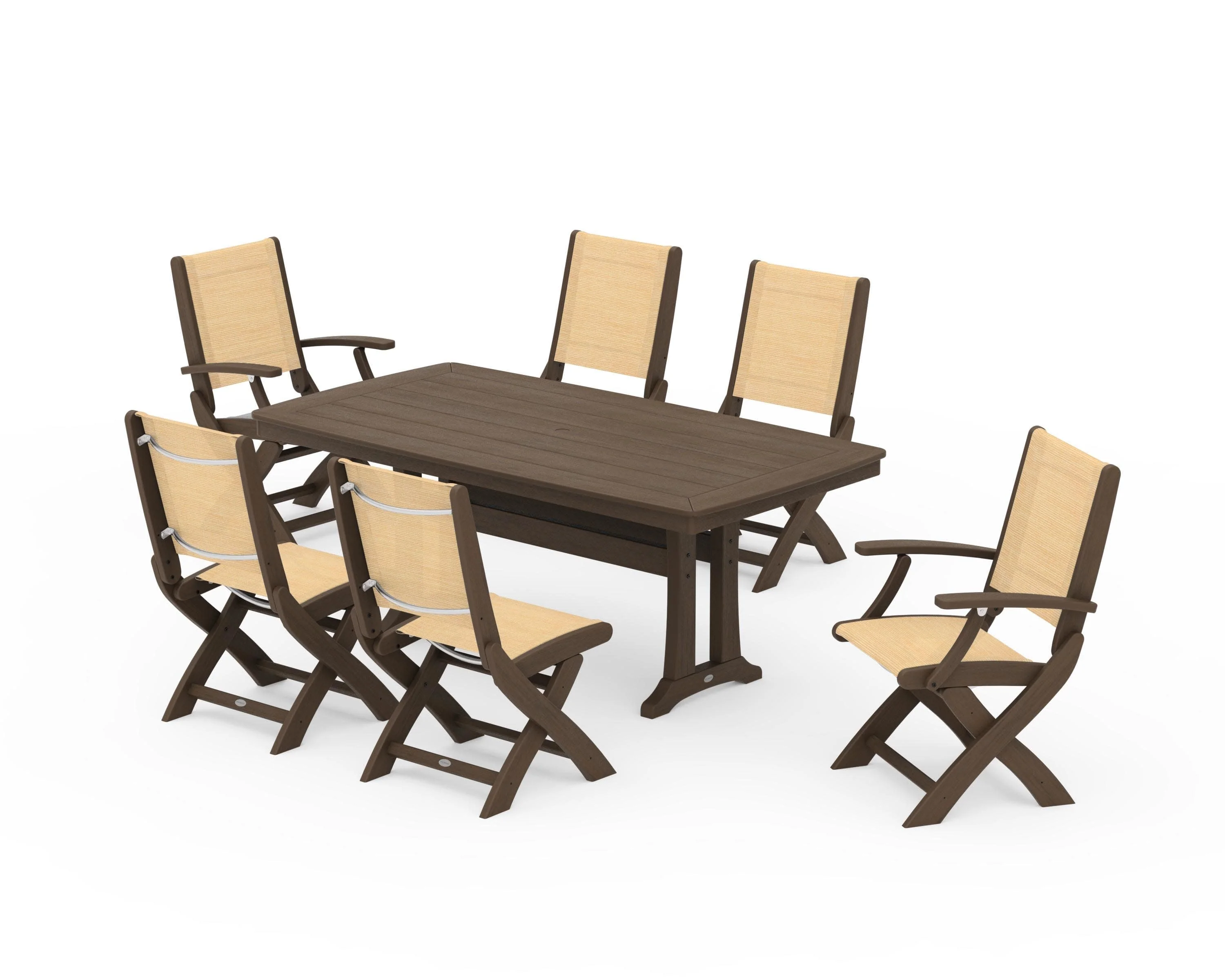 Coastal Folding Chair 7-Piece Dining Set with Trestle Legs - Image 138
