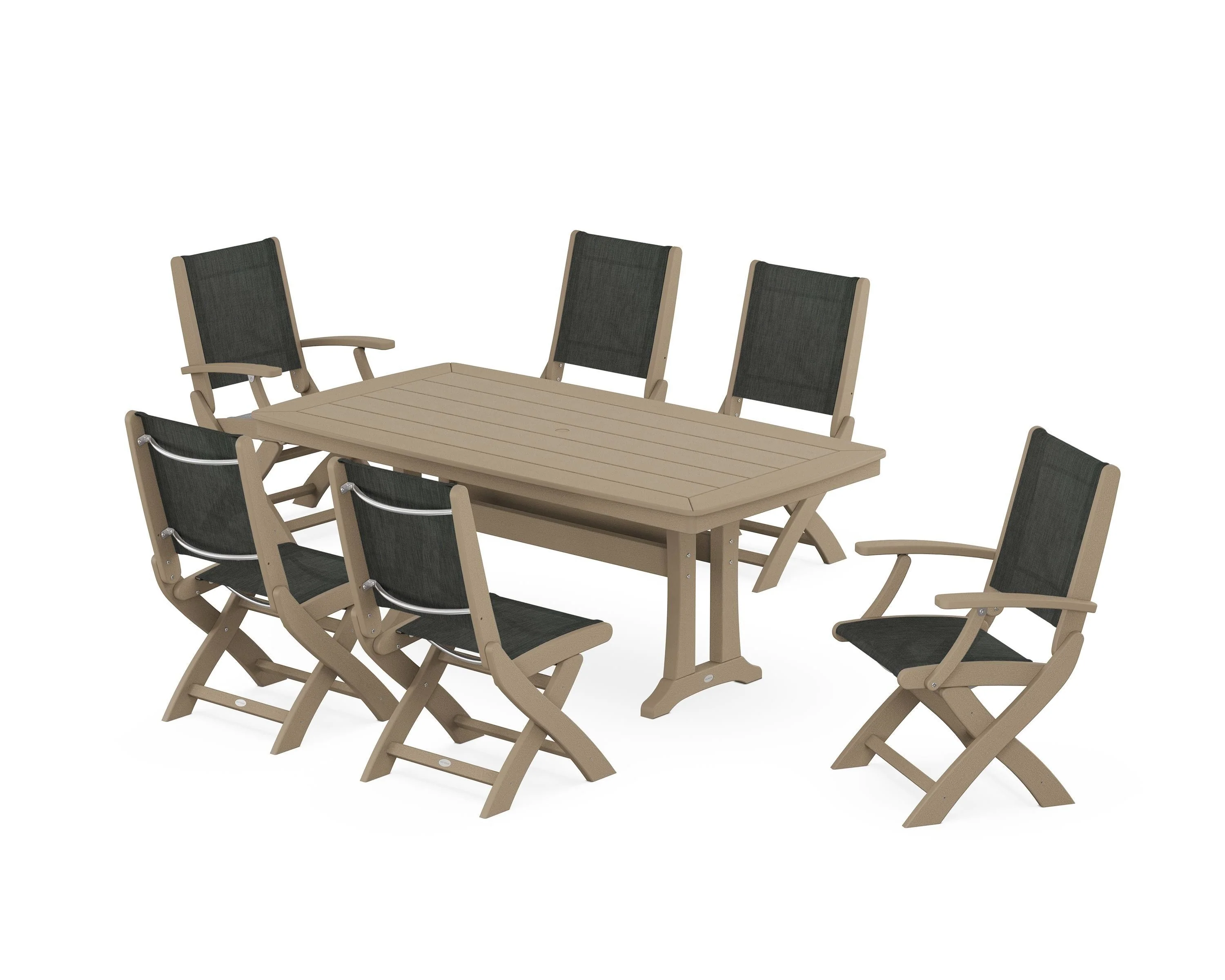 Coastal Folding Chair 7-Piece Dining Set with Trestle Legs - Image 14