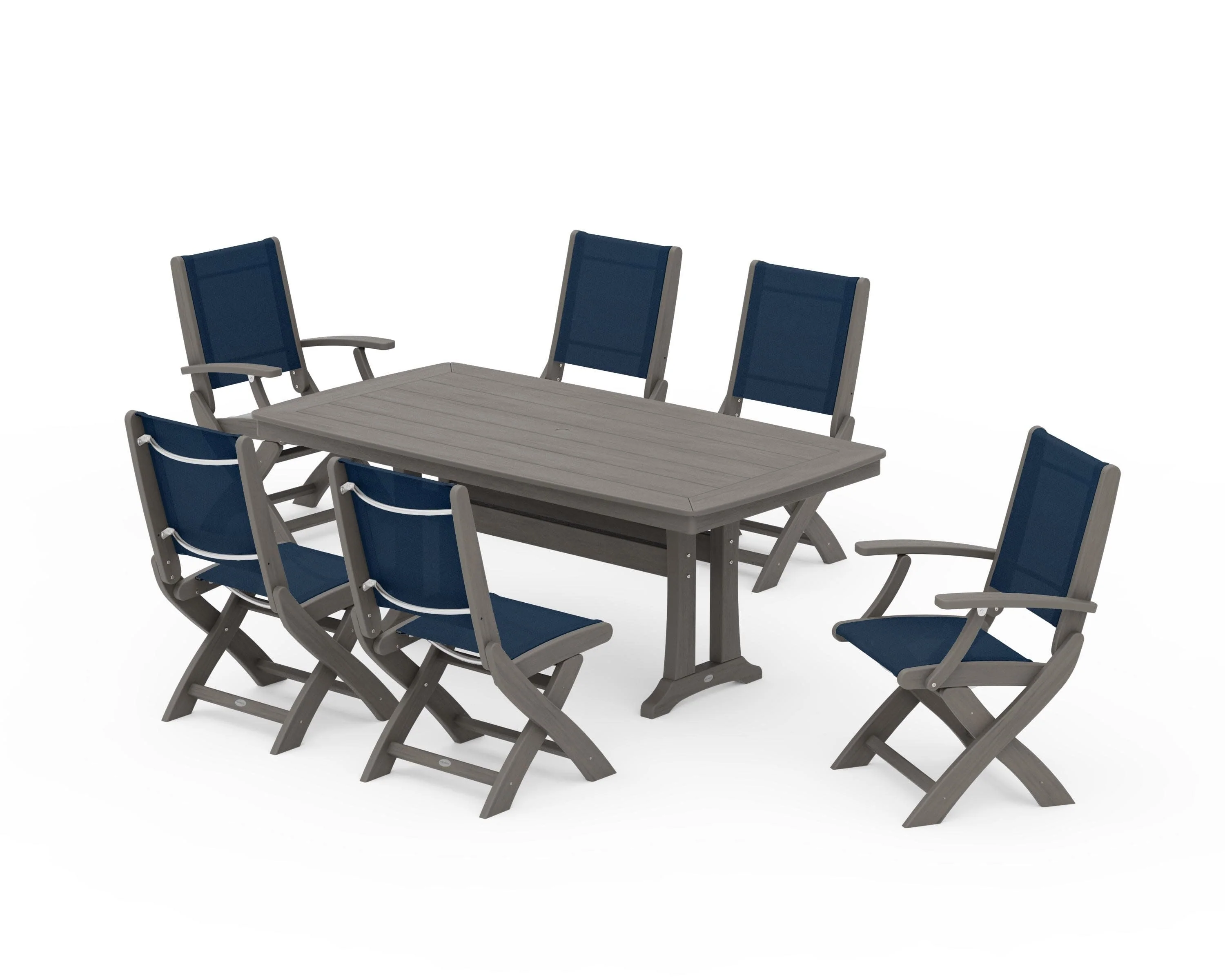 Coastal Folding Chair 7-Piece Dining Set with Trestle Legs - Image 141
