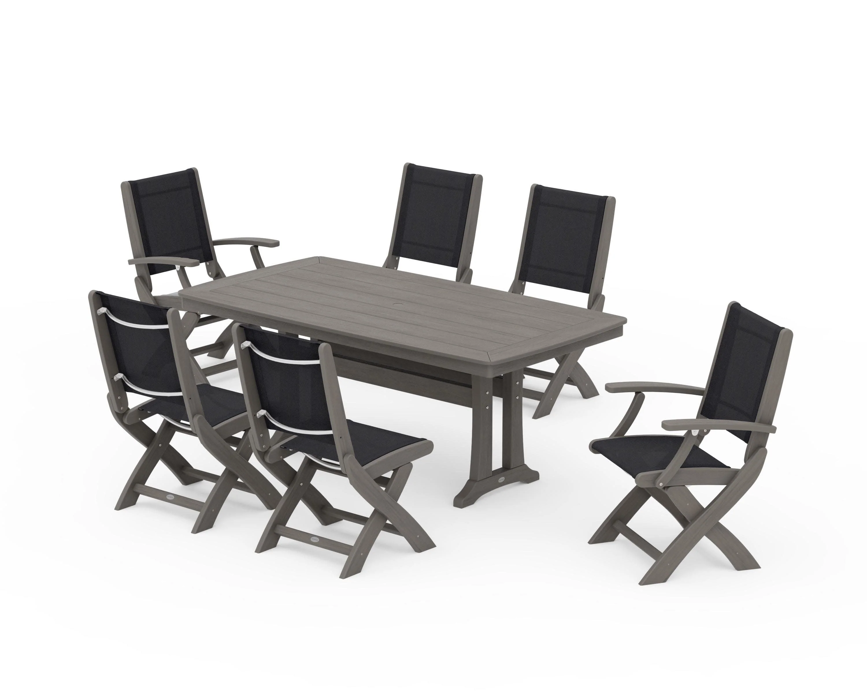 Coastal Folding Chair 7-Piece Dining Set with Trestle Legs - Image 142