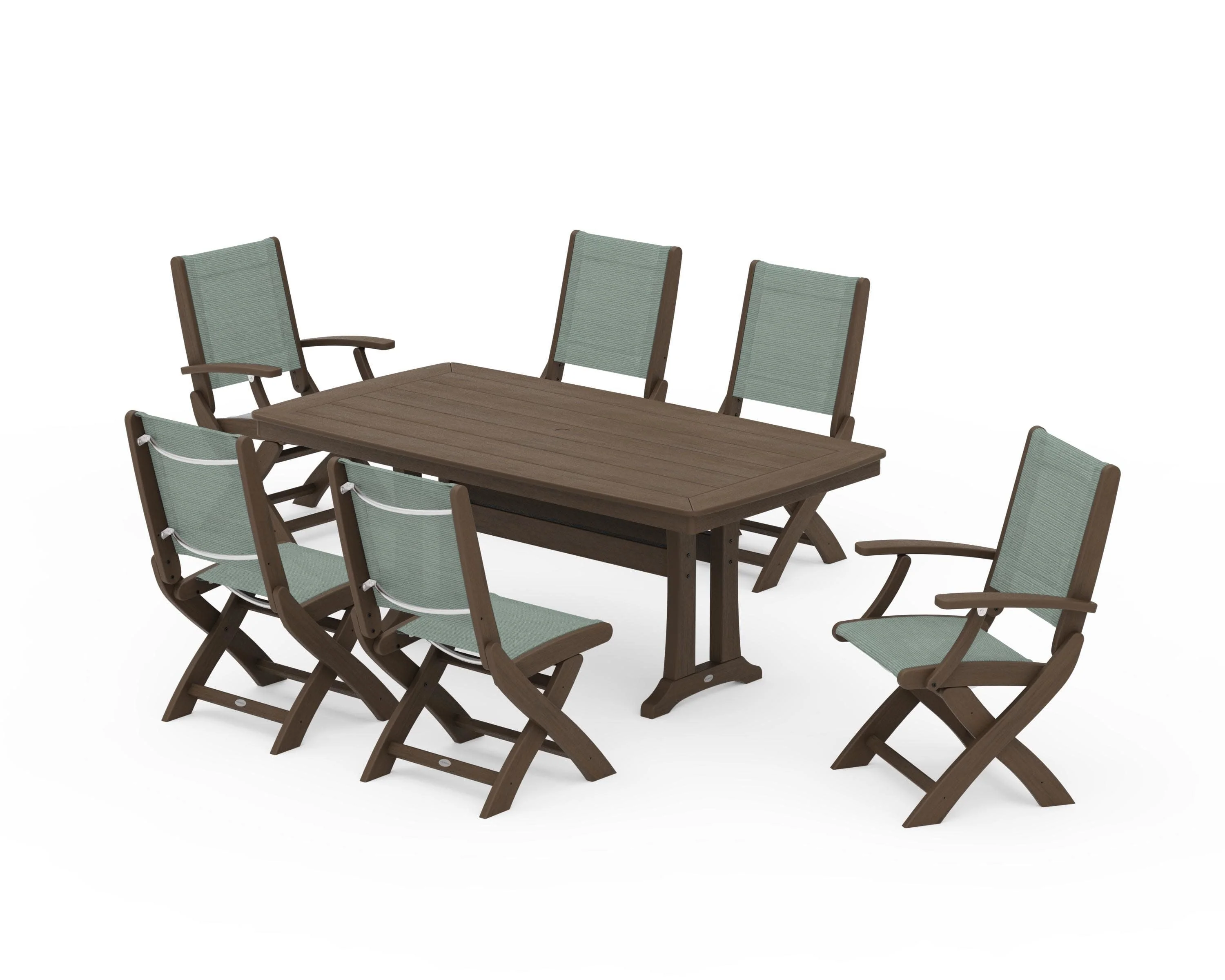Coastal Folding Chair 7-Piece Dining Set with Trestle Legs - Image 144