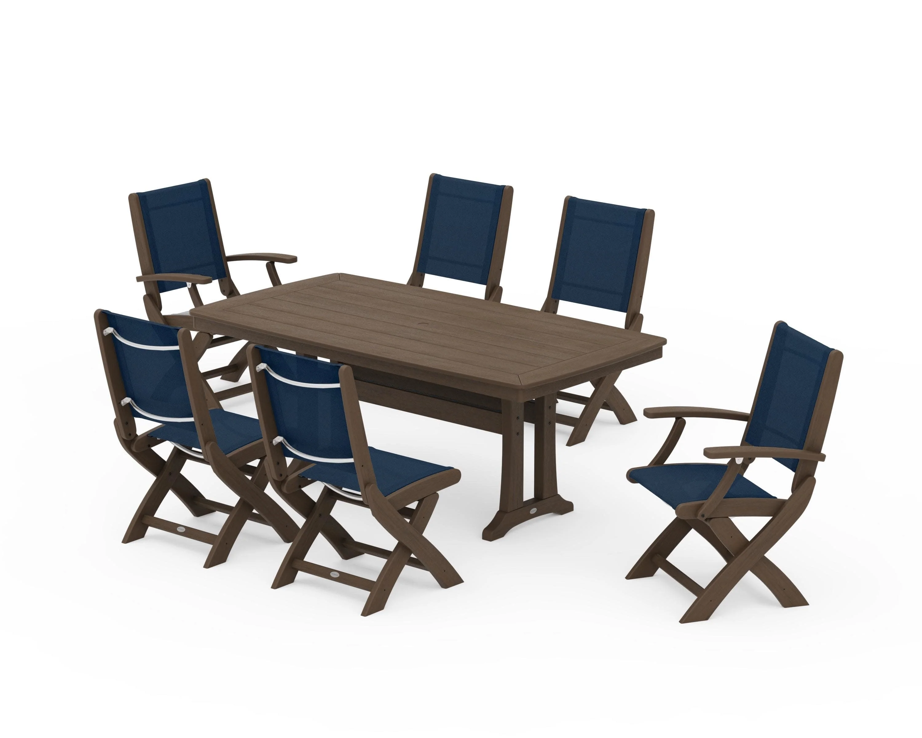 Coastal Folding Chair 7-Piece Dining Set with Trestle Legs - Image 146