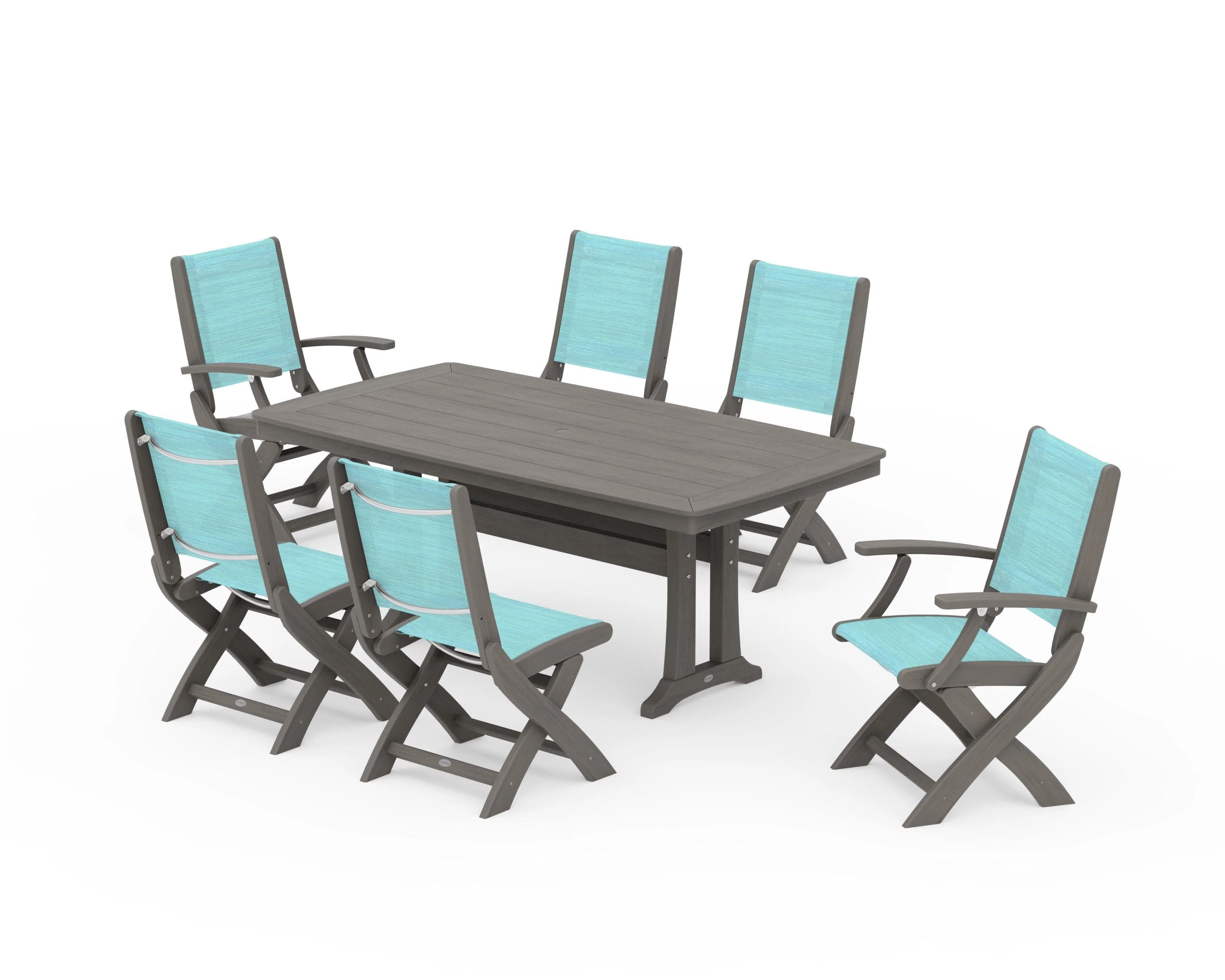 Coastal Folding Chair 7-Piece Dining Set with Trestle Legs - Image 148