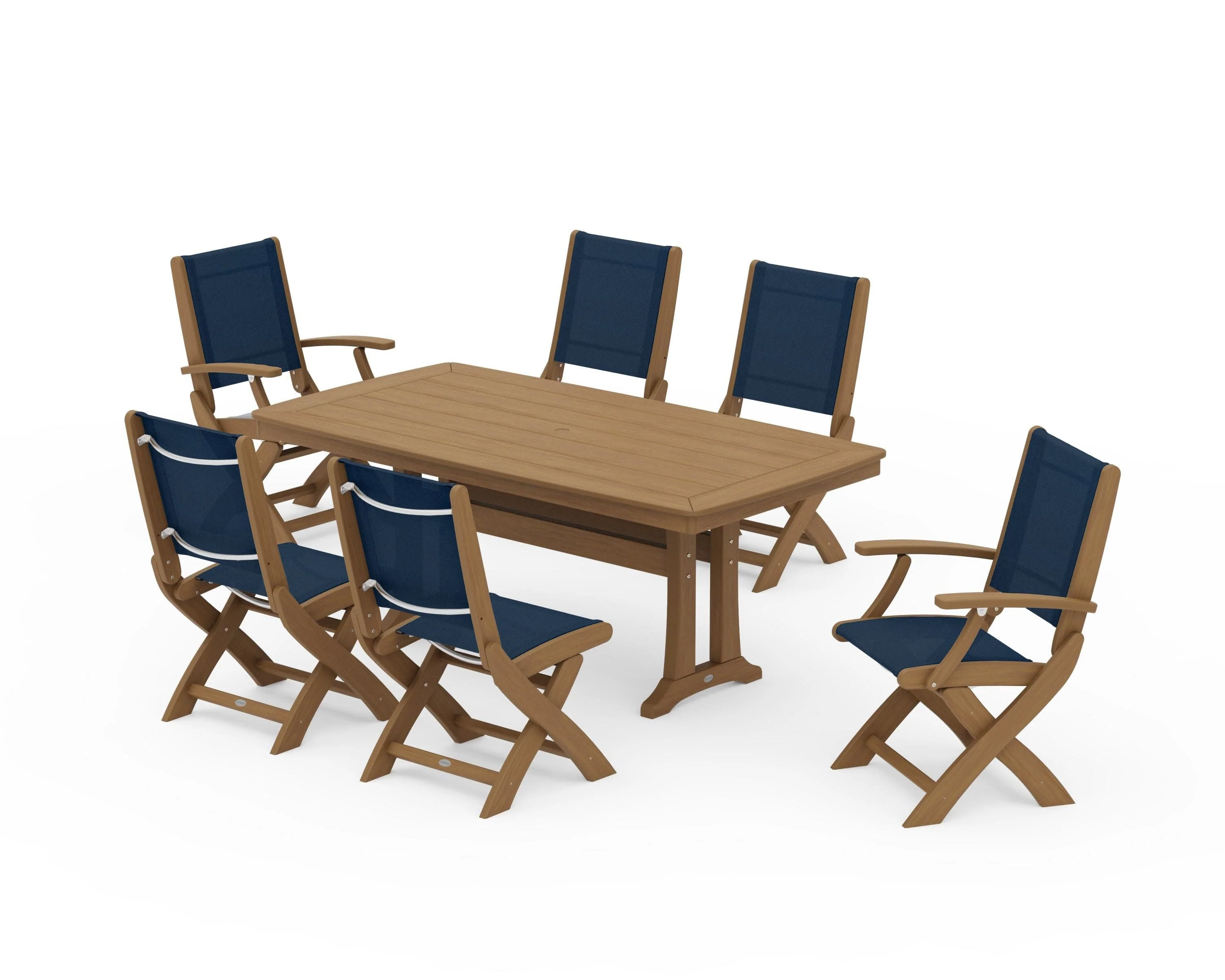 Coastal Folding Chair 7-Piece Dining Set with Trestle Legs - Image 149