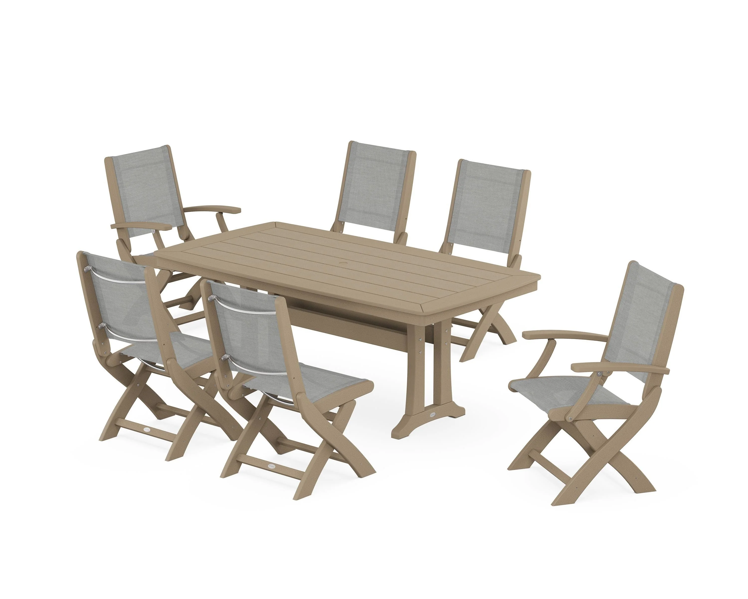 Coastal Folding Chair 7-Piece Dining Set with Trestle Legs - Image 15