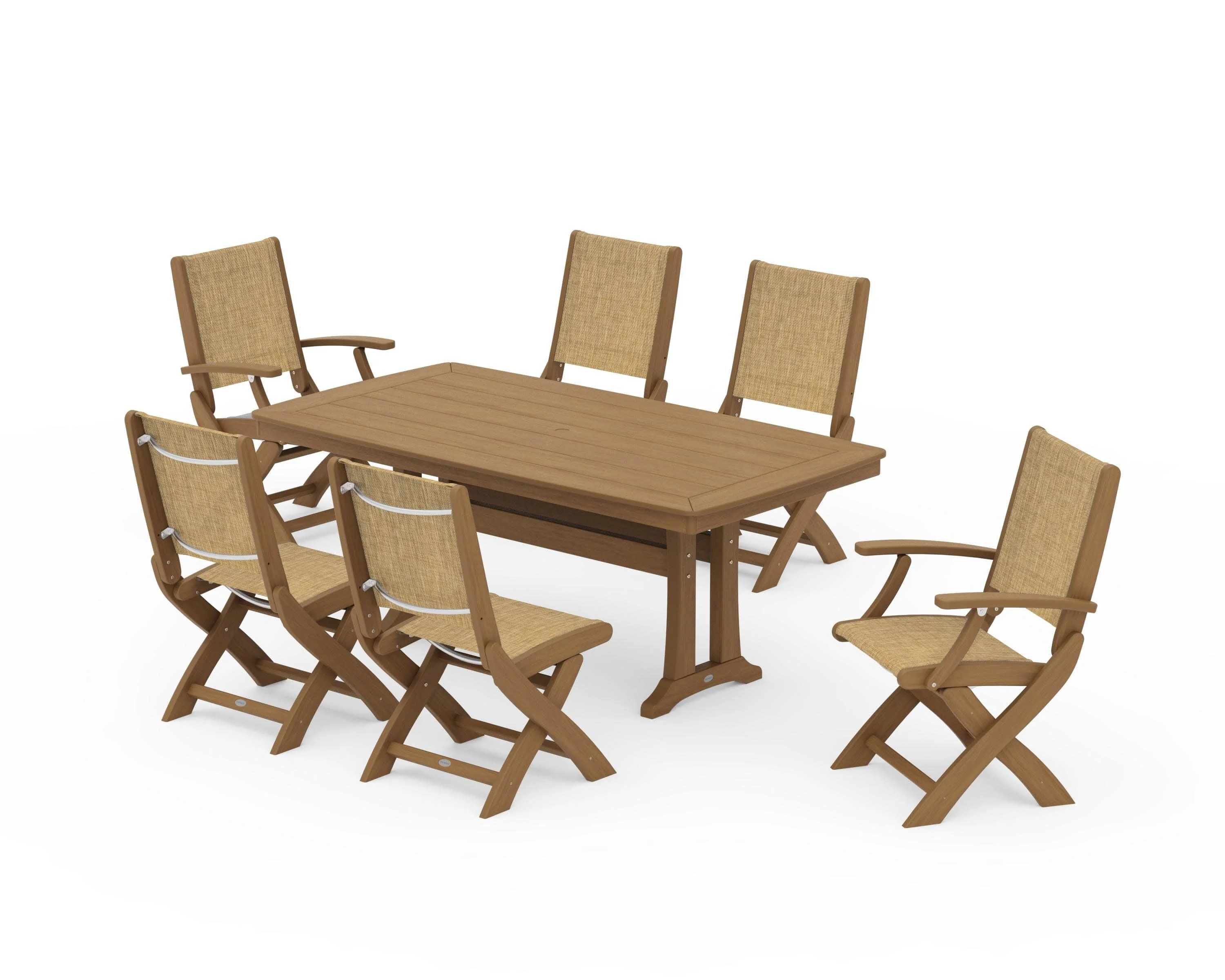 Coastal Folding Chair 7-Piece Dining Set with Trestle Legs - Image 151