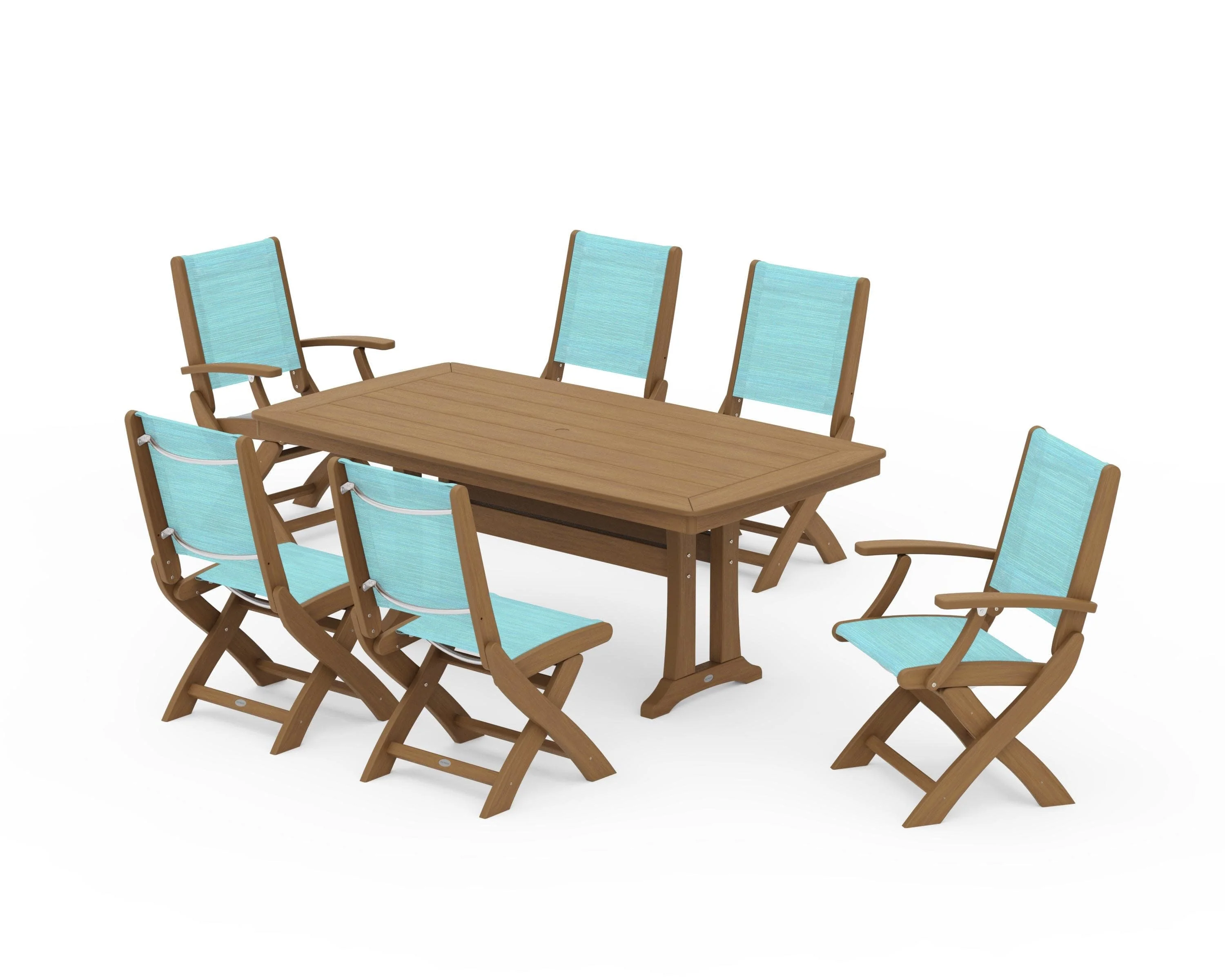 Coastal Folding Chair 7-Piece Dining Set with Trestle Legs - Image 152