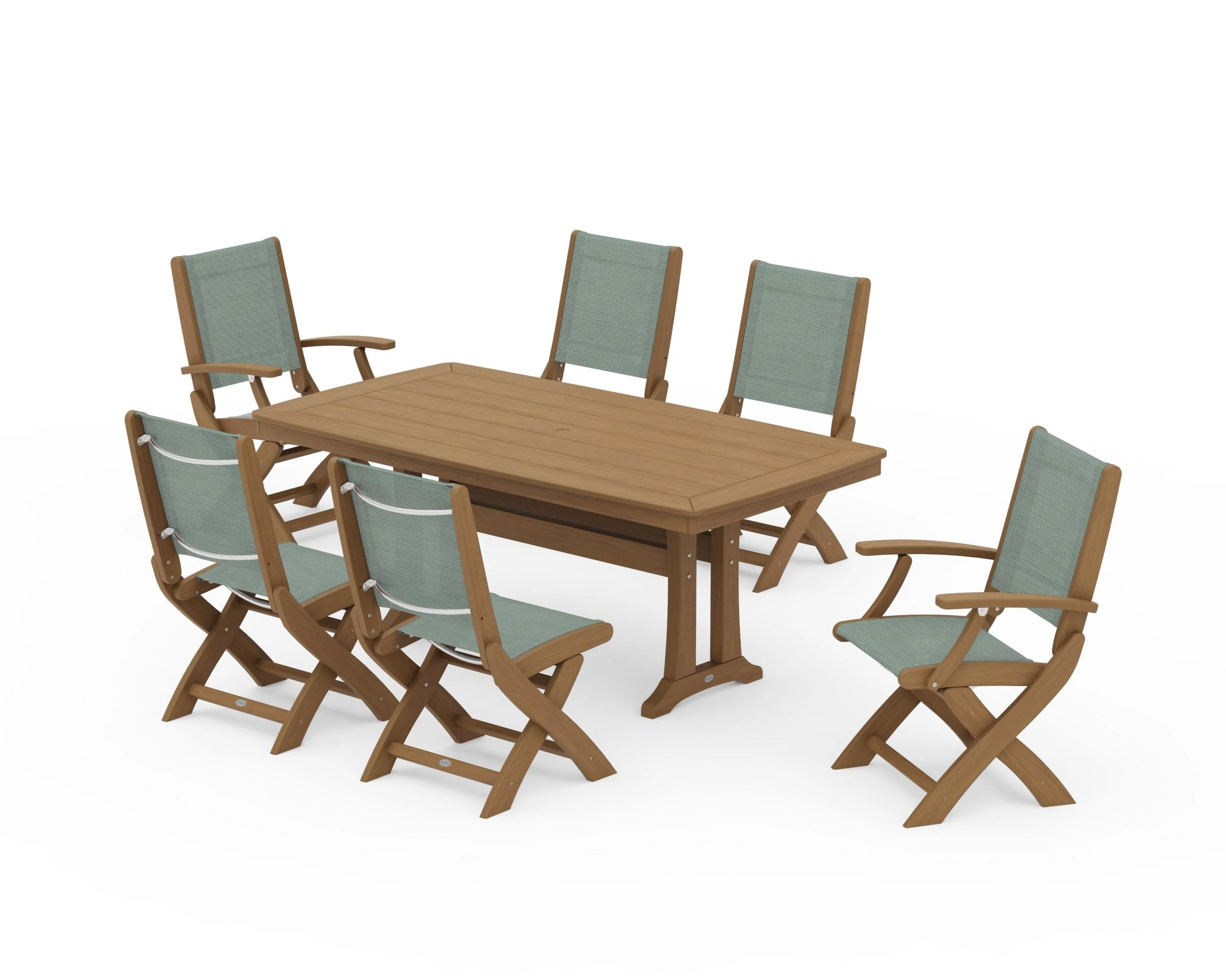 Coastal Folding Chair 7-Piece Dining Set with Trestle Legs - Image 153