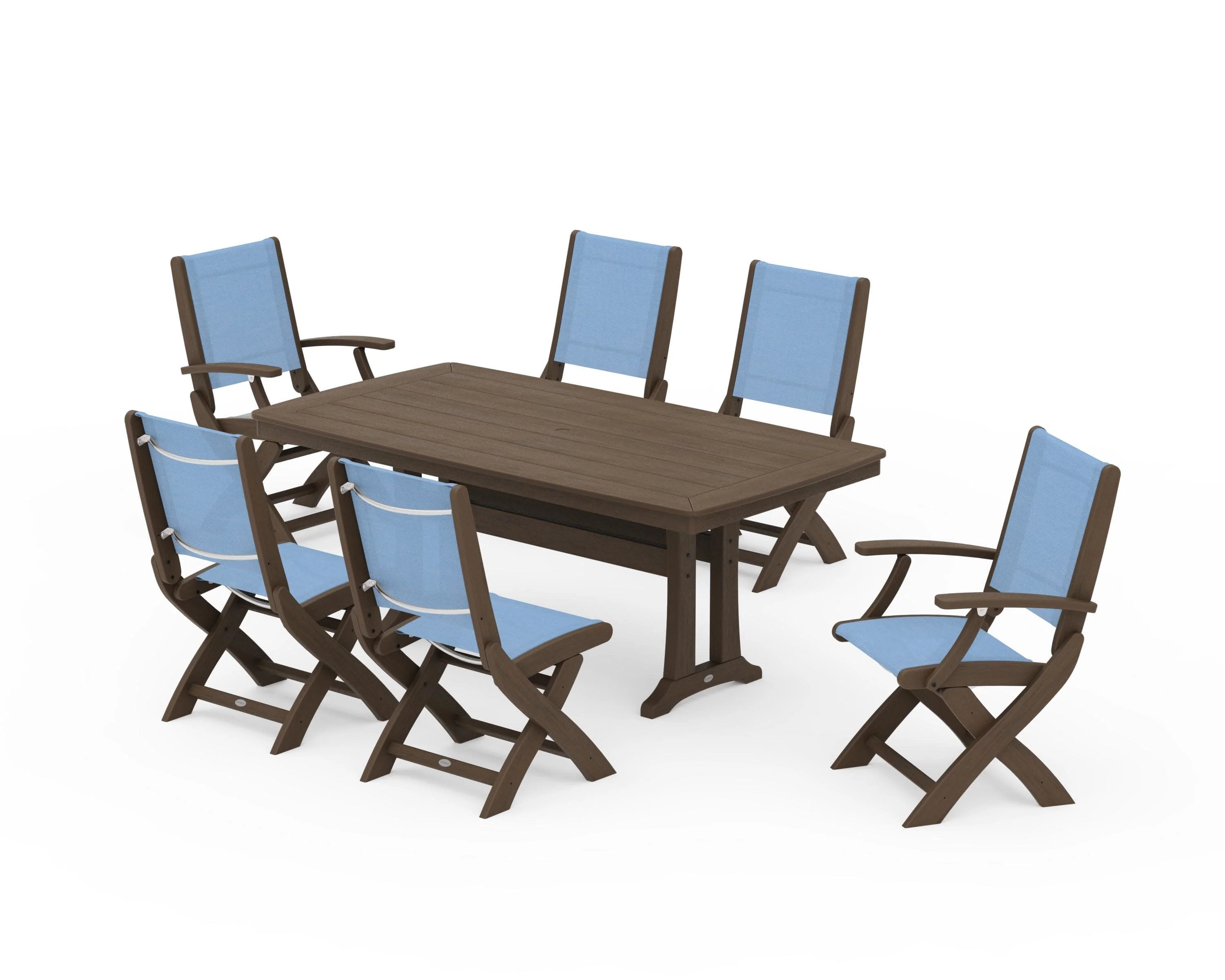 Coastal Folding Chair 7-Piece Dining Set with Trestle Legs - Image 154