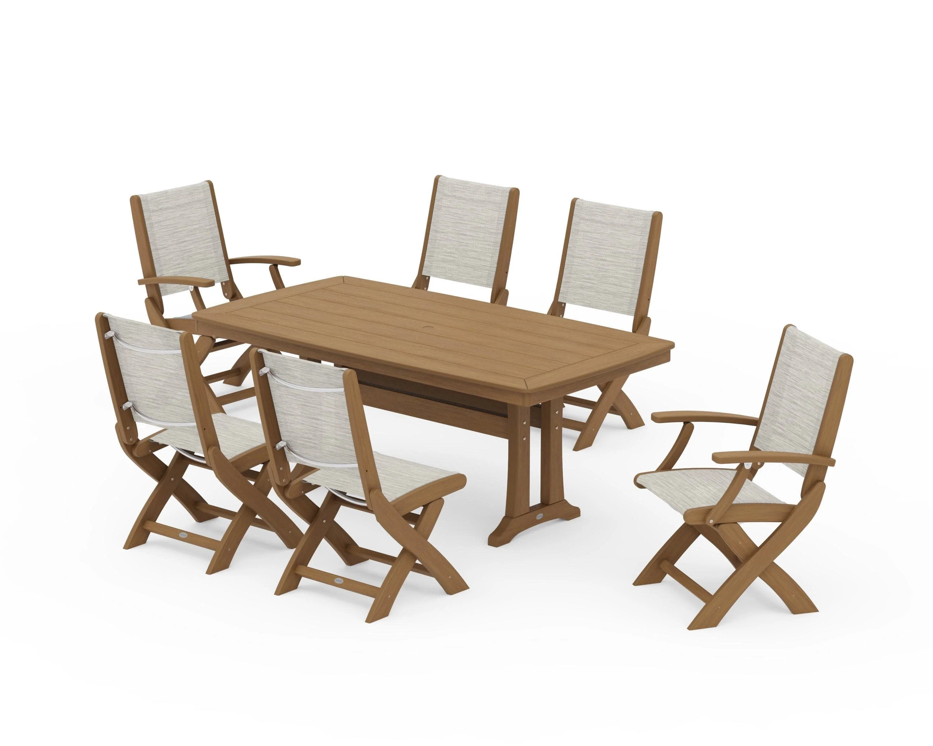 Coastal Folding Chair 7-Piece Dining Set with Trestle Legs - Image 155