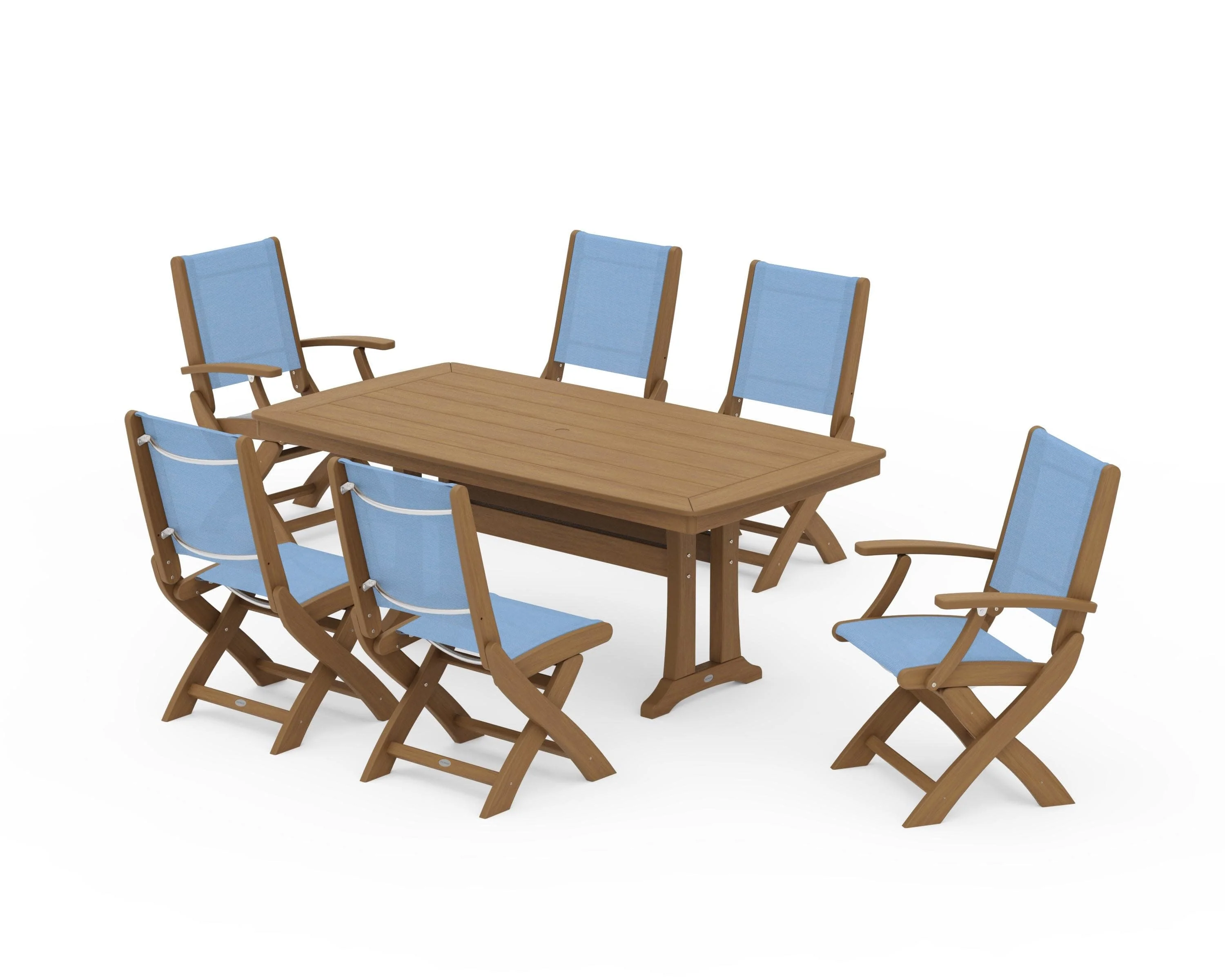 Coastal Folding Chair 7-Piece Dining Set with Trestle Legs - Image 156