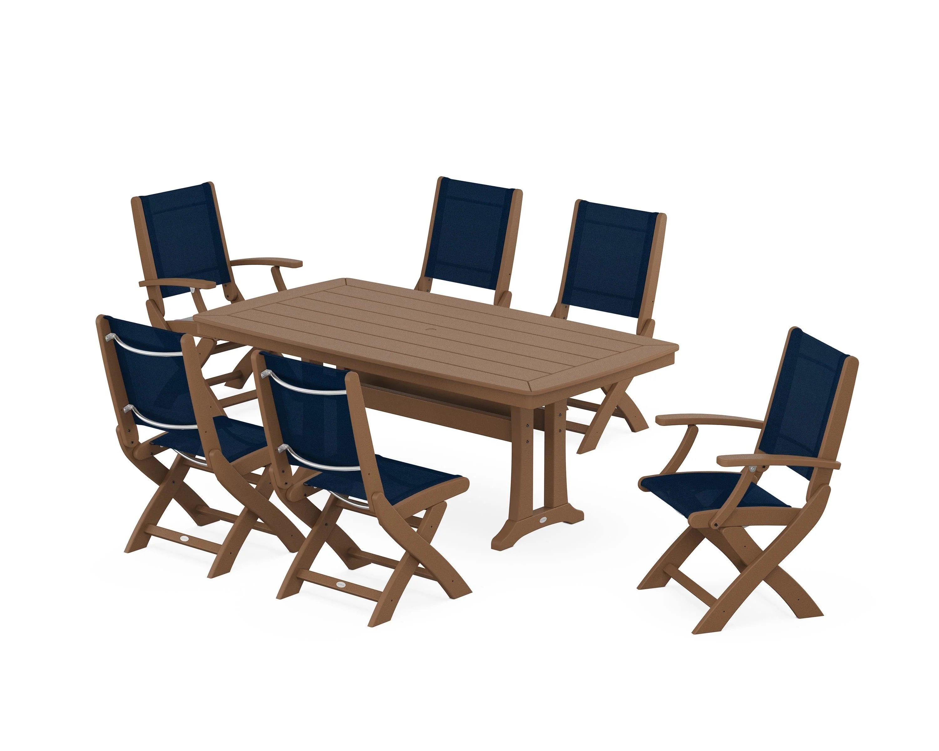 Coastal Folding Chair 7-Piece Dining Set with Trestle Legs - Image 17