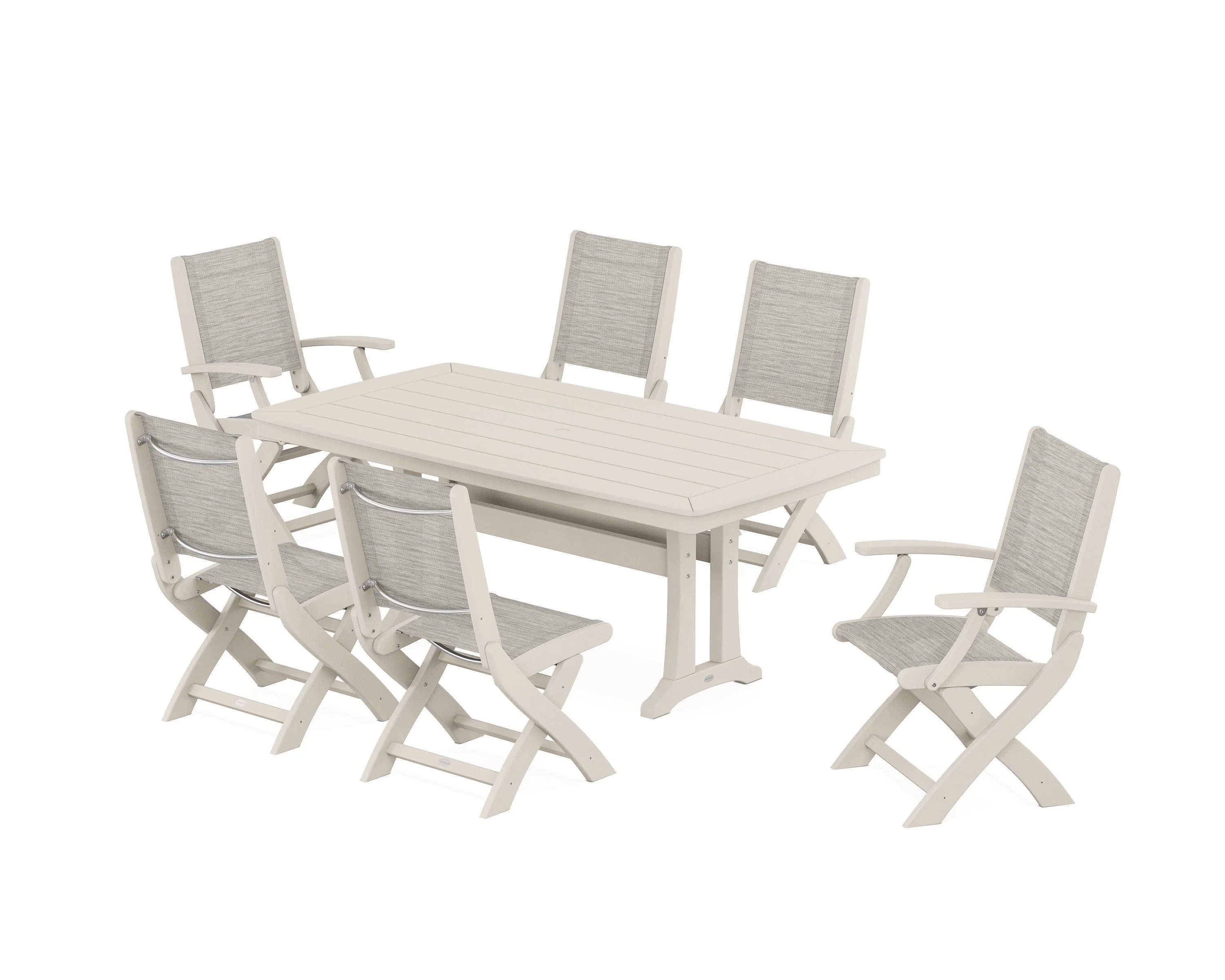 Coastal Folding Chair 7-Piece Dining Set with Trestle Legs - Image 18