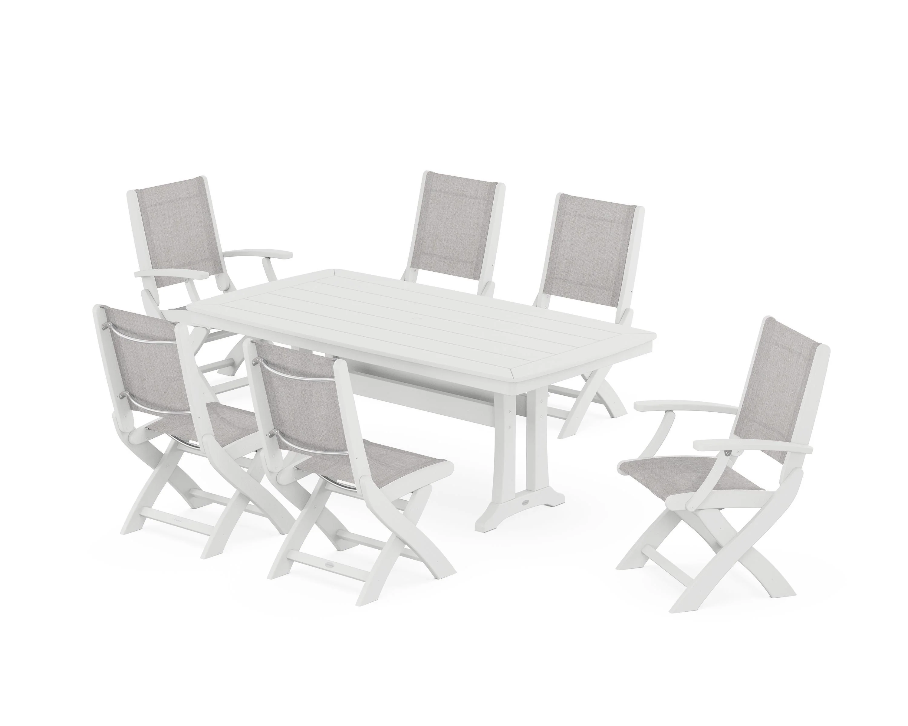 Coastal Folding Chair 7-Piece Dining Set with Trestle Legs - Image 20