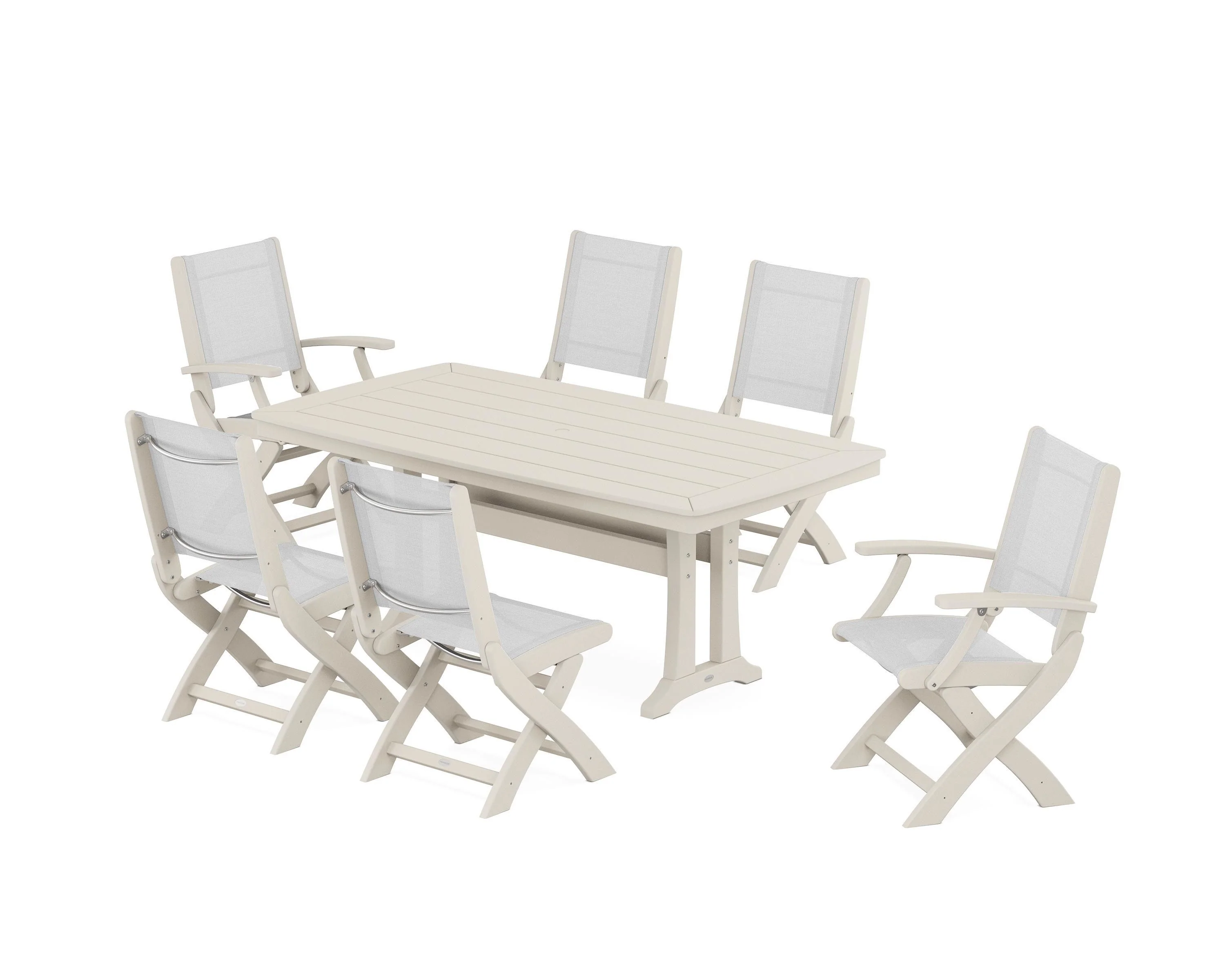 Coastal Folding Chair 7-Piece Dining Set with Trestle Legs - Image 21