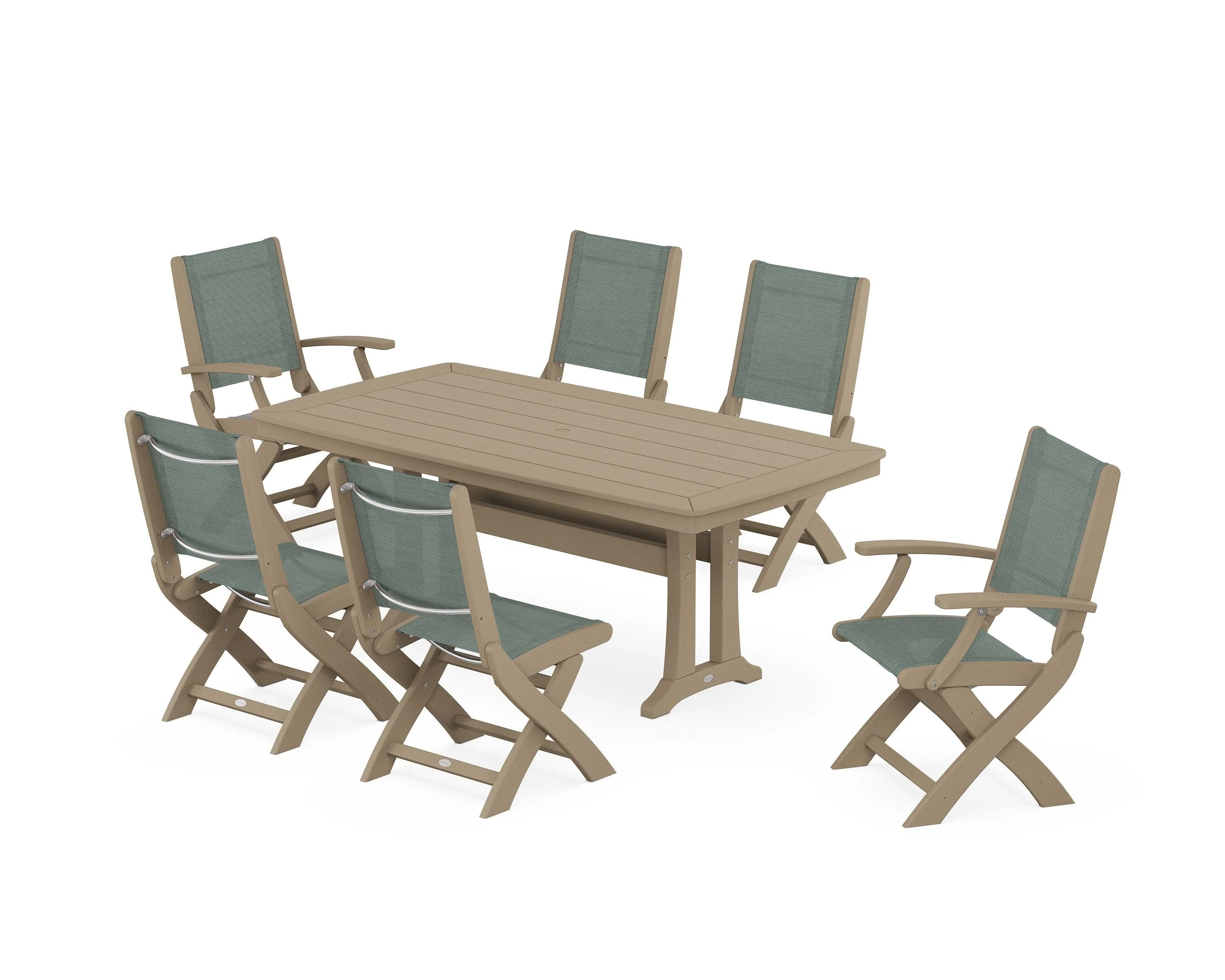 Coastal Folding Chair 7-Piece Dining Set with Trestle Legs - Image 23