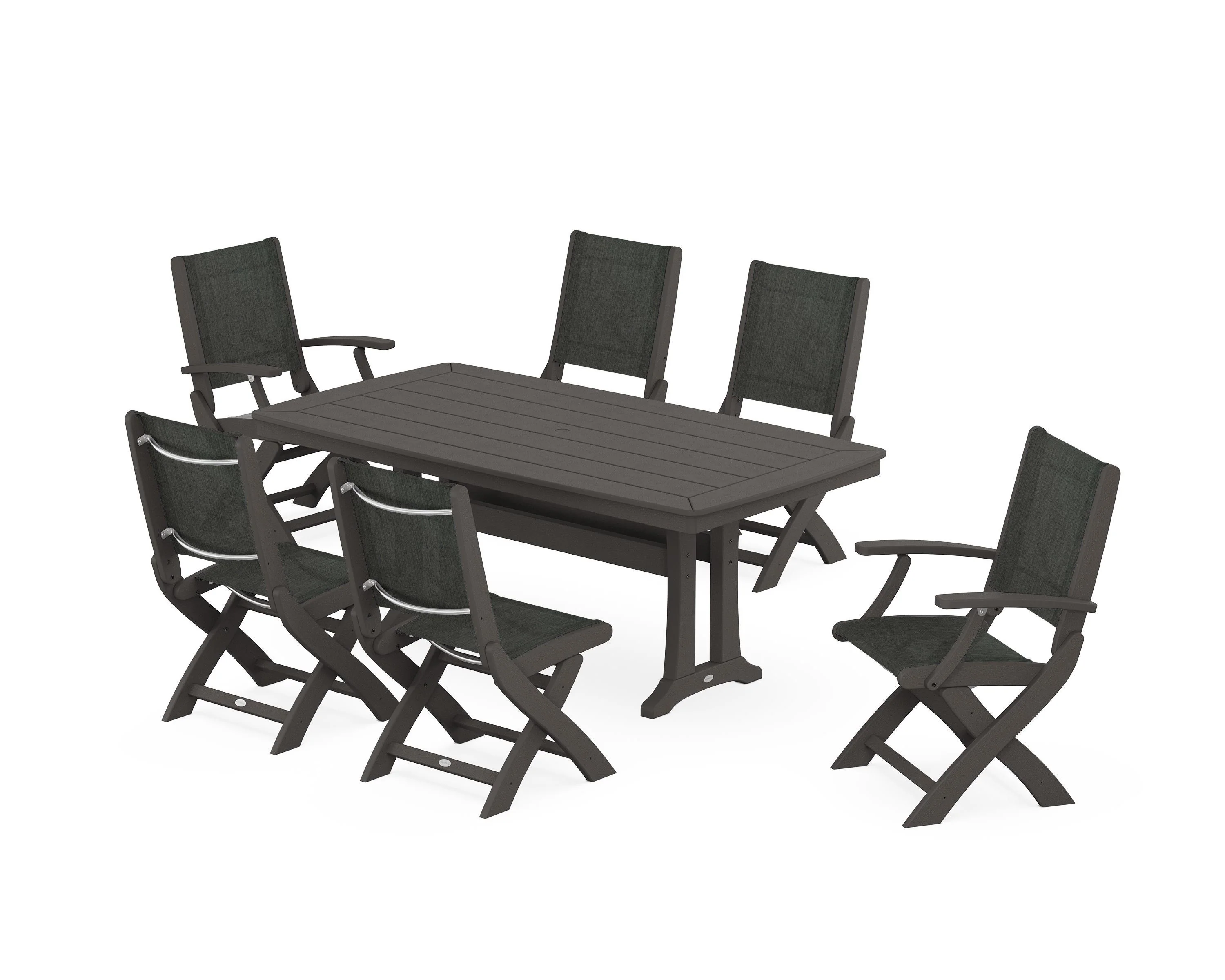 Coastal Folding Chair 7-Piece Dining Set with Trestle Legs - Image 25