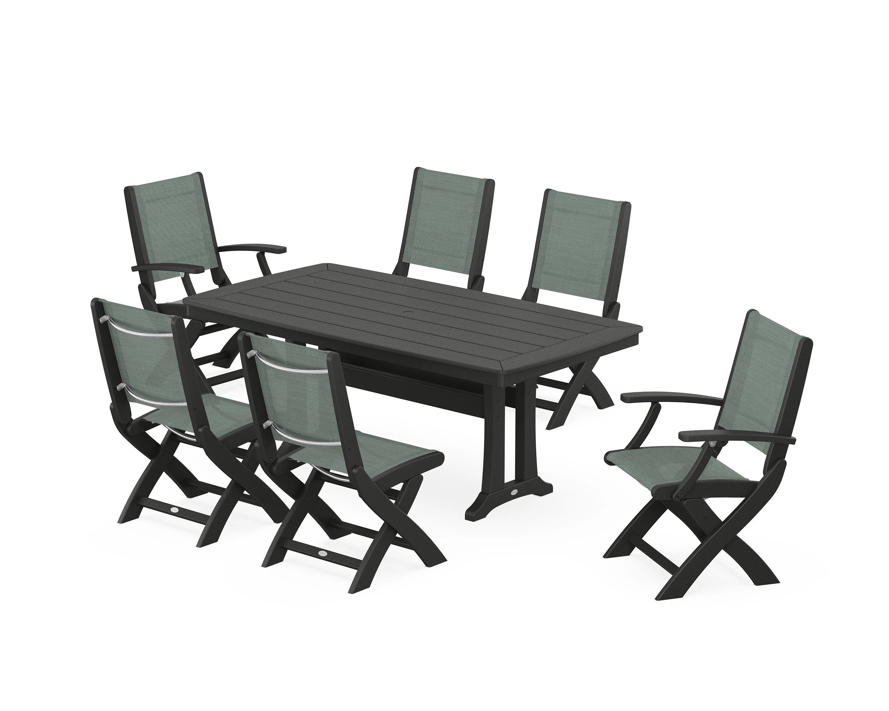 Coastal Folding Chair 7-Piece Dining Set with Trestle Legs - Image 26