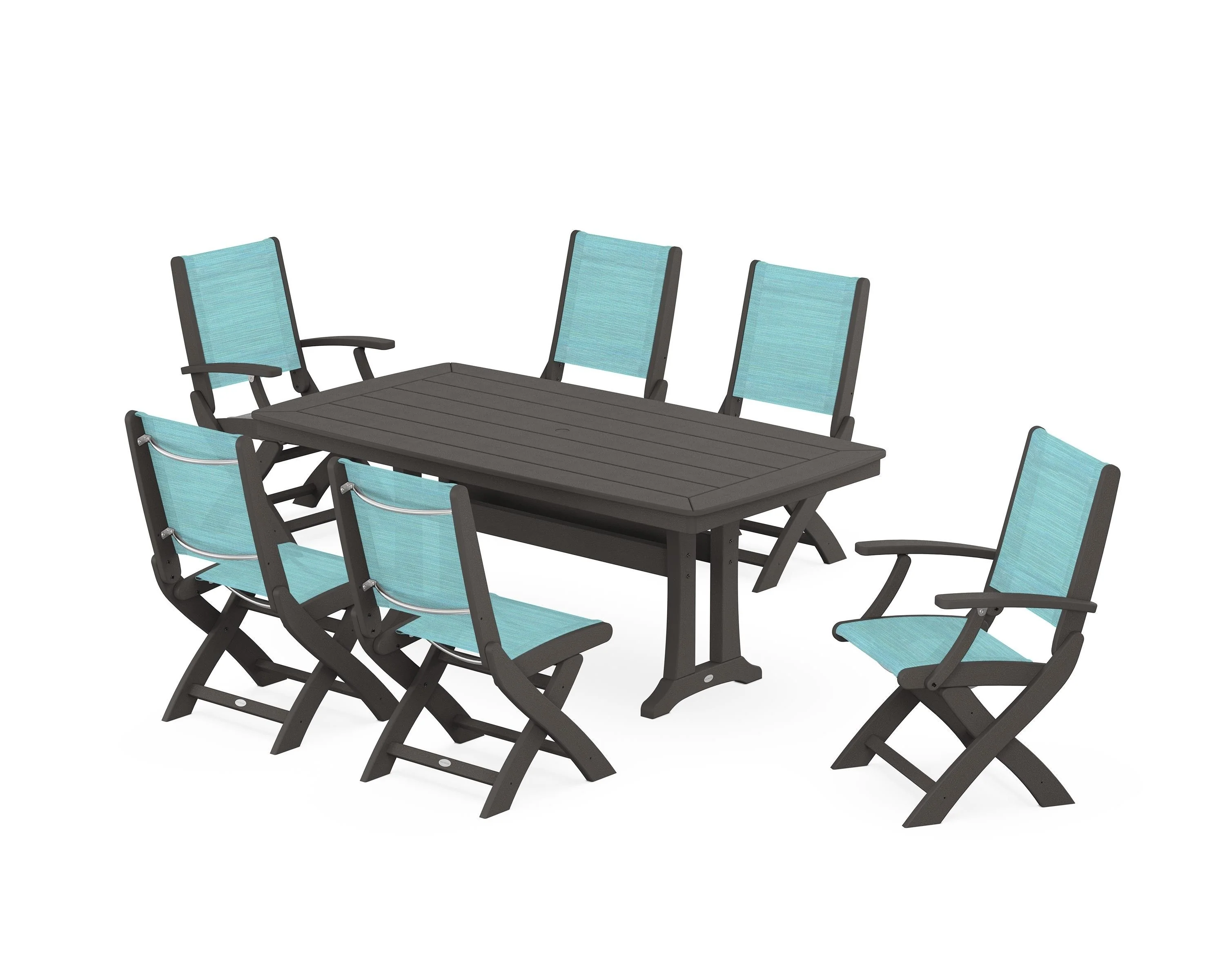 Coastal Folding Chair 7-Piece Dining Set with Trestle Legs - Image 27