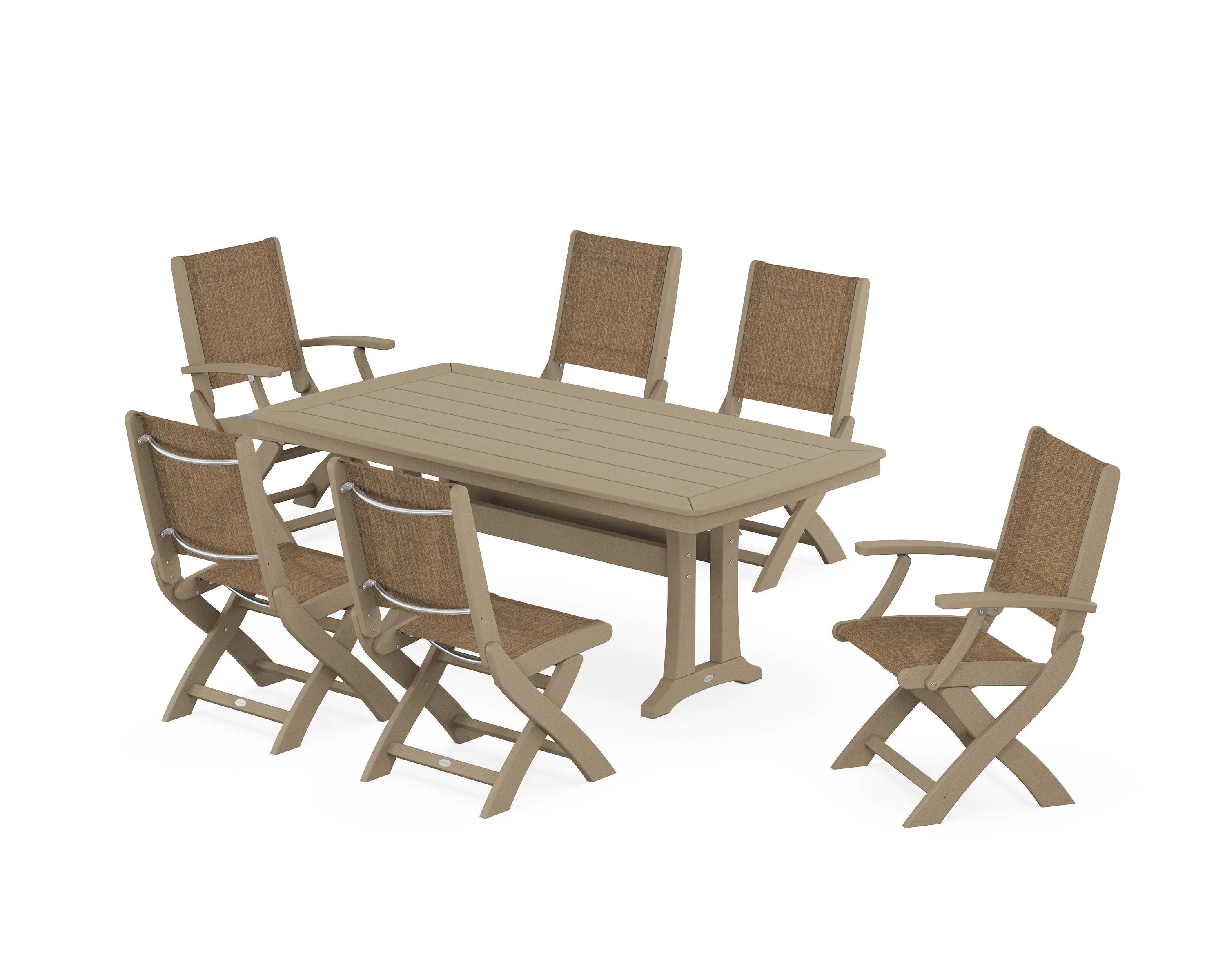 Coastal Folding Chair 7-Piece Dining Set with Trestle Legs - Image 29
