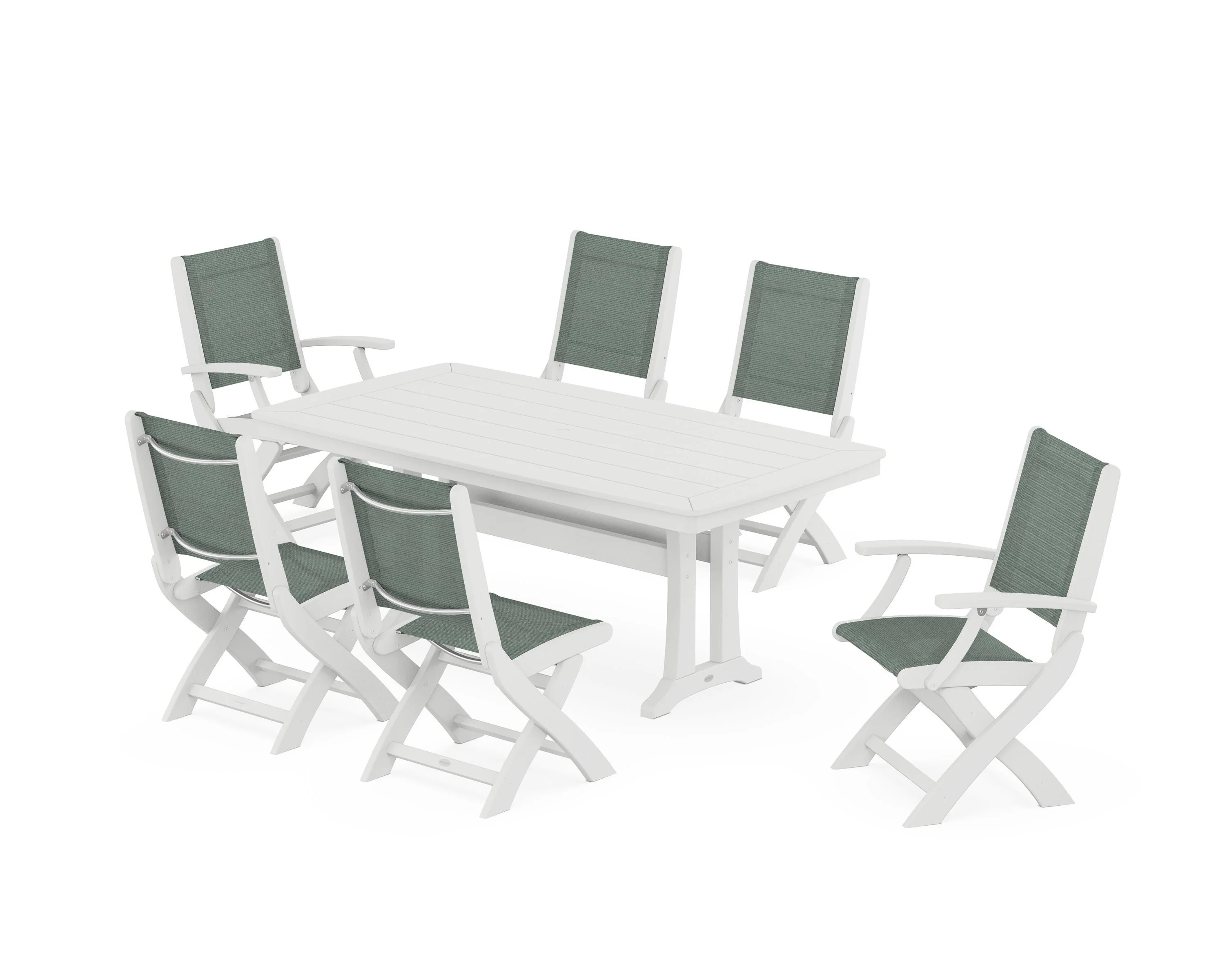 Coastal Folding Chair 7-Piece Dining Set with Trestle Legs - Image 30