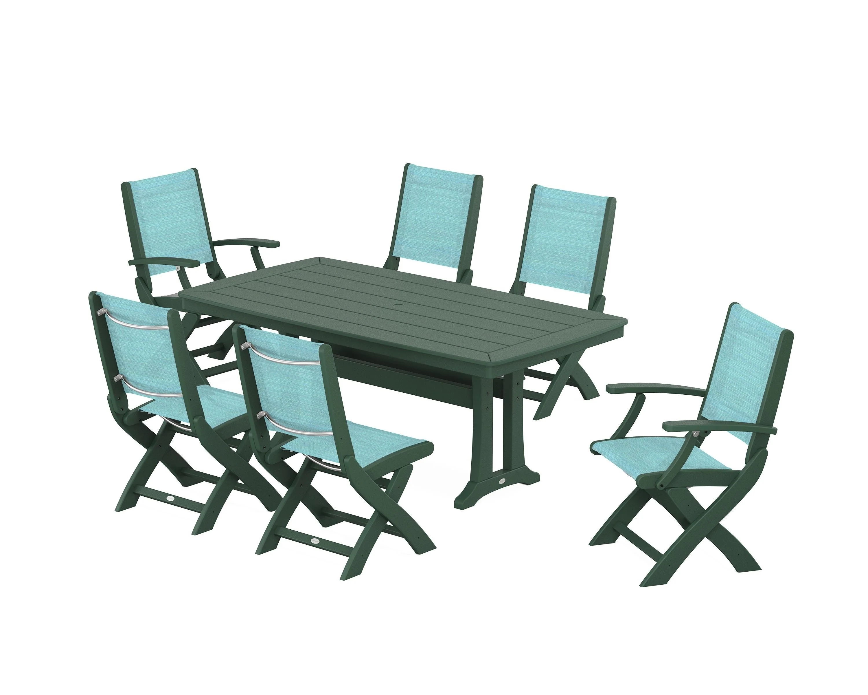 Coastal Folding Chair 7-Piece Dining Set with Trestle Legs - Image 31