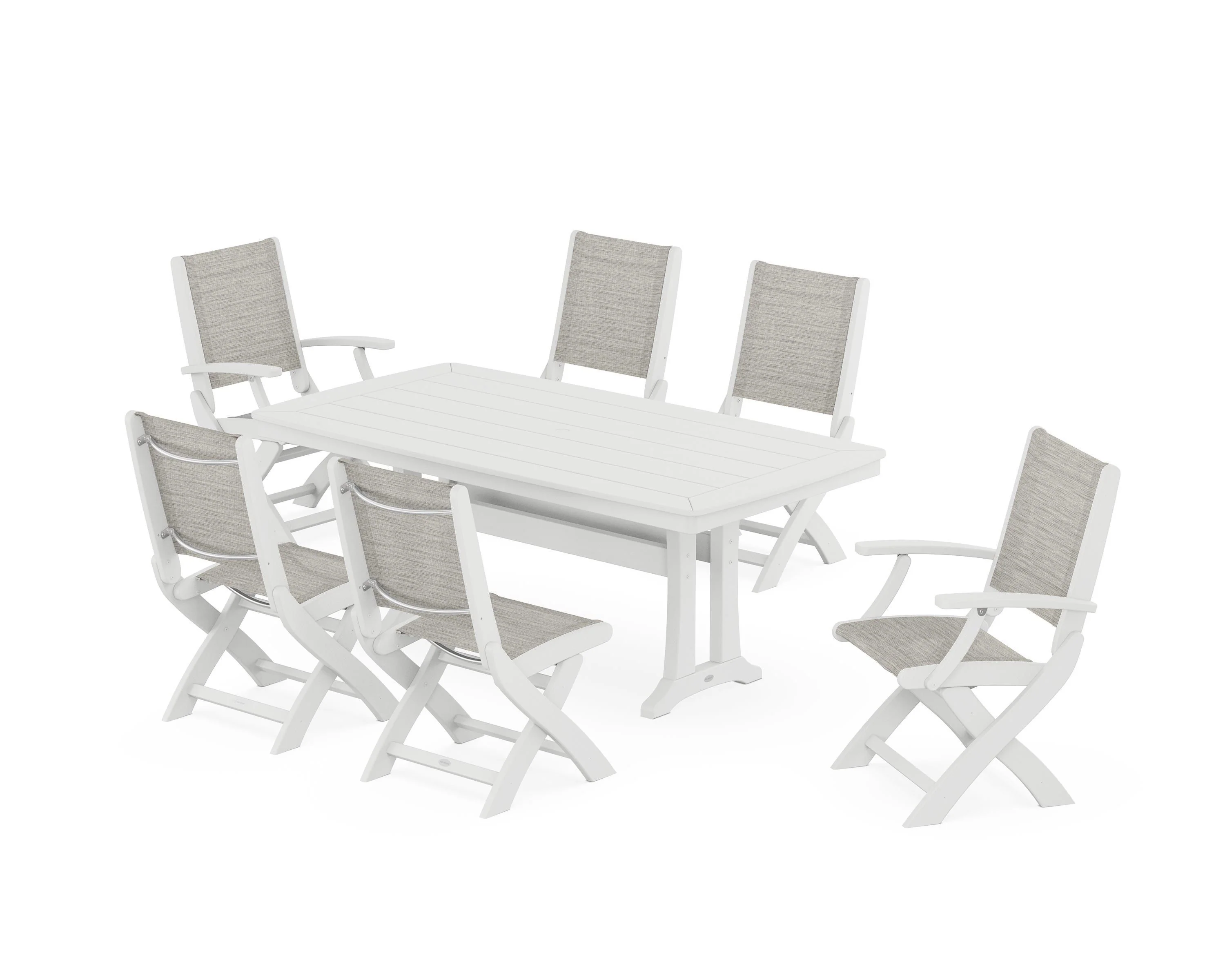 Coastal Folding Chair 7-Piece Dining Set with Trestle Legs - Image 32