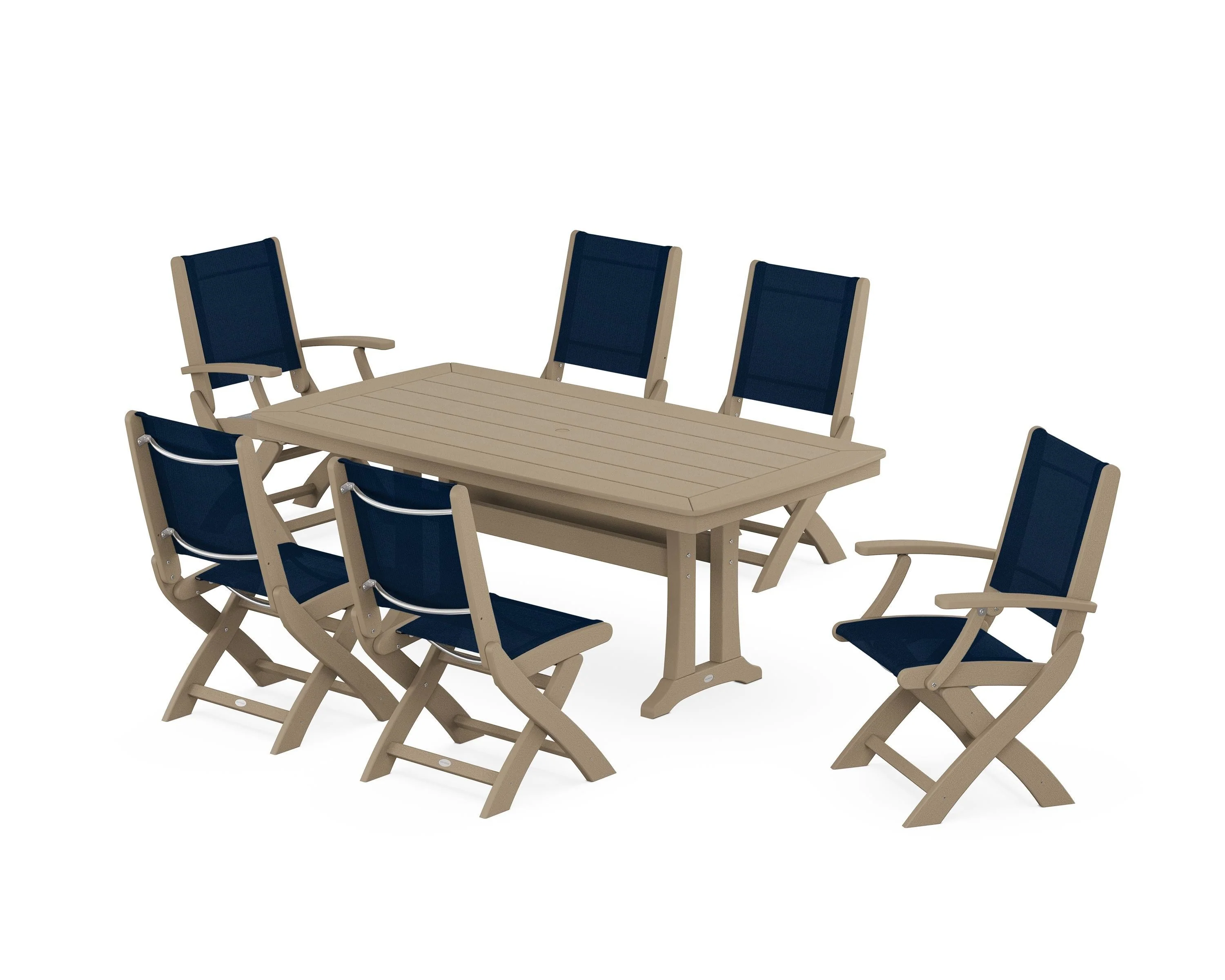 Coastal Folding Chair 7-Piece Dining Set with Trestle Legs - Image 33