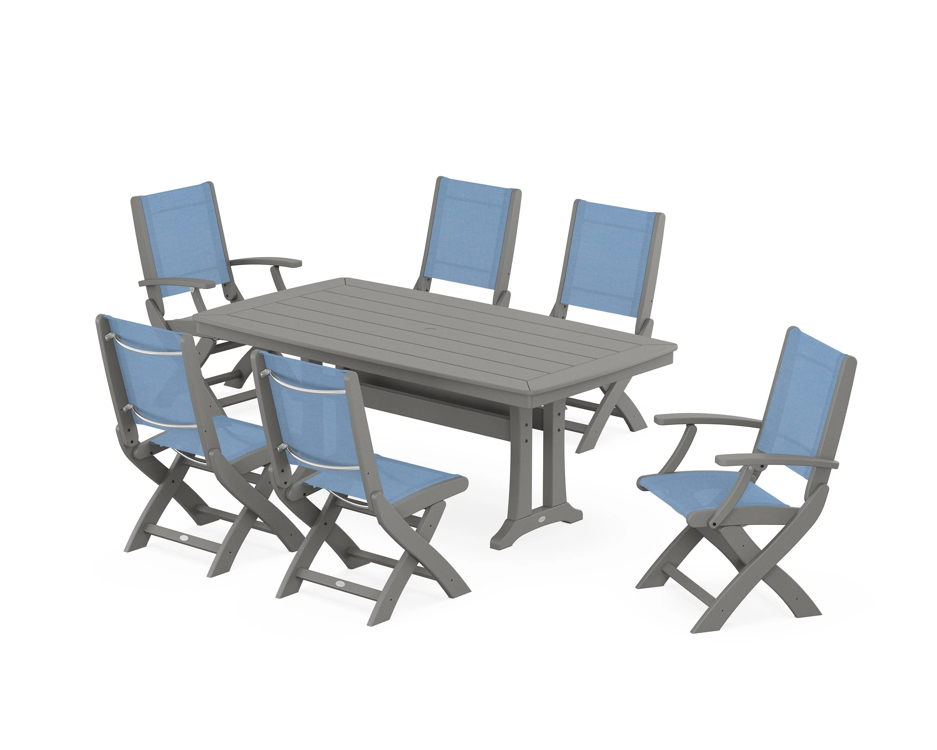 Coastal Folding Chair 7-Piece Dining Set with Trestle Legs - Image 34