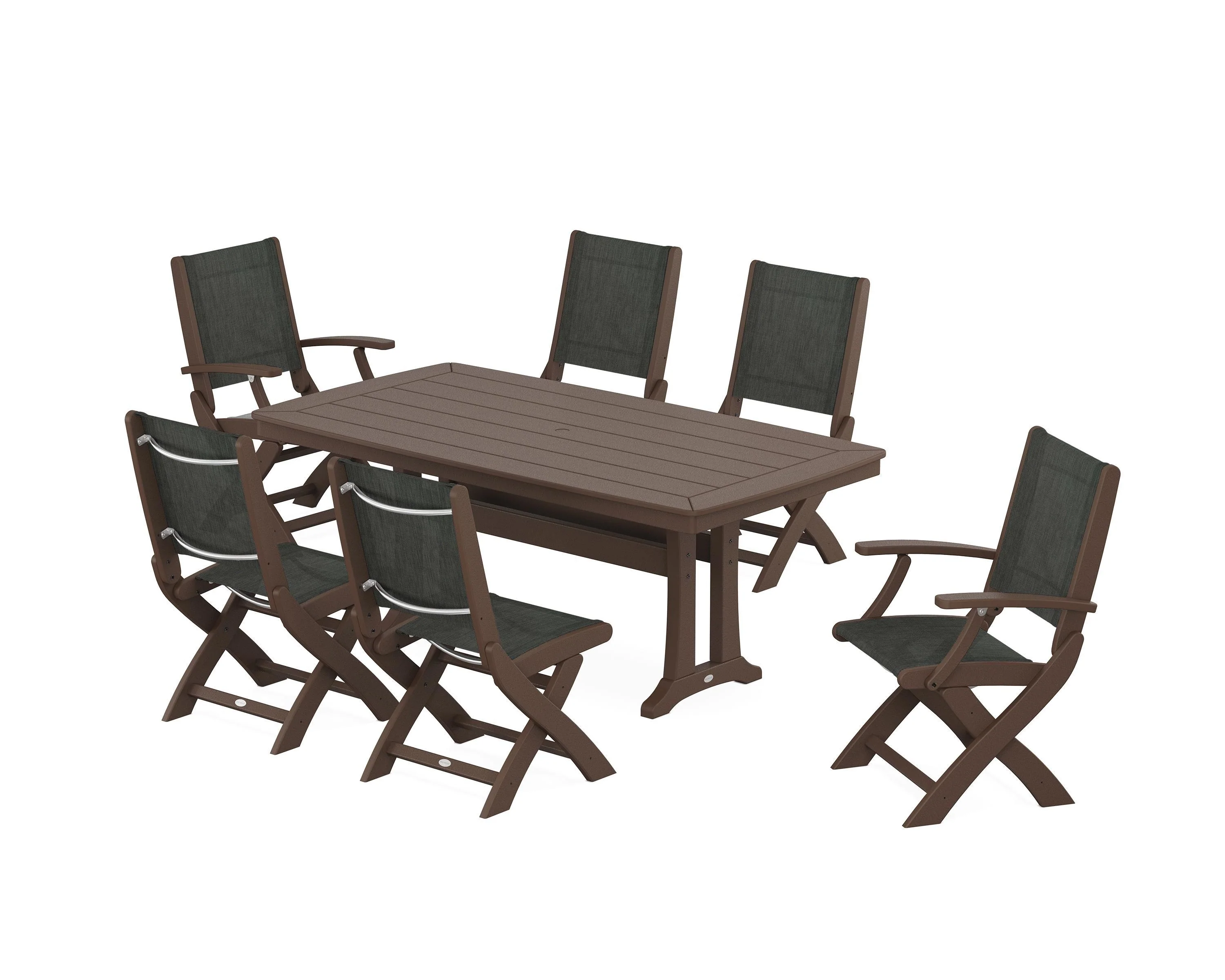Coastal Folding Chair 7-Piece Dining Set with Trestle Legs - Image 35