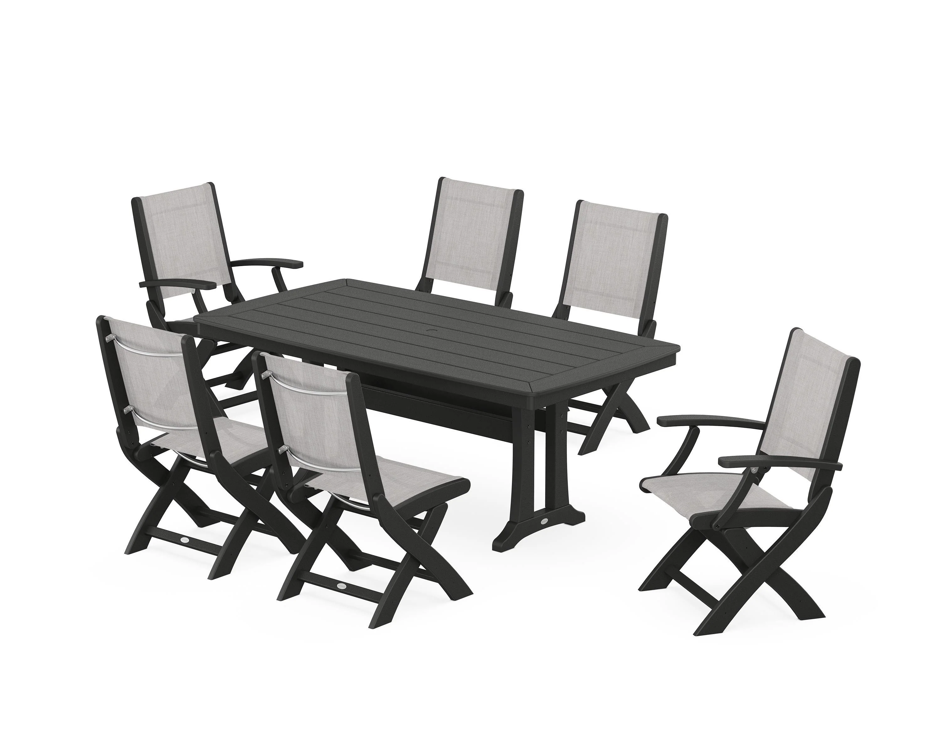 Coastal Folding Chair 7-Piece Dining Set with Trestle Legs - Image 36