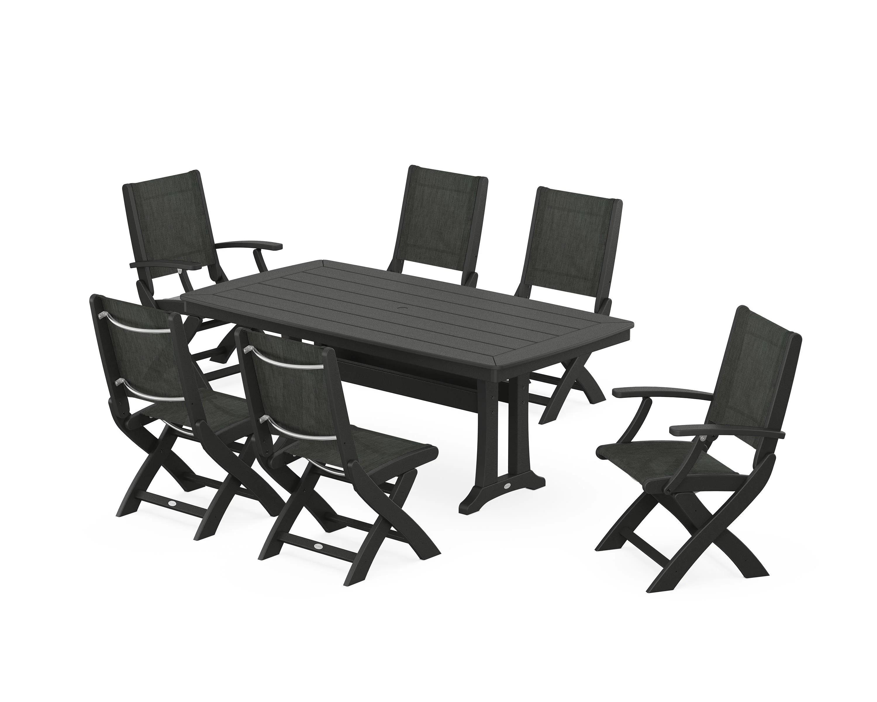 Coastal Folding Chair 7-Piece Dining Set with Trestle Legs - Image 38